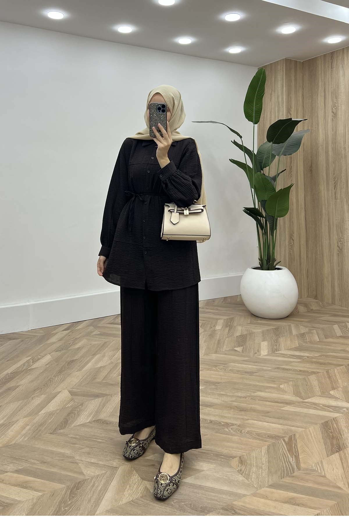 Lidya Modern Kesim Pastel Takım Acı Kahve