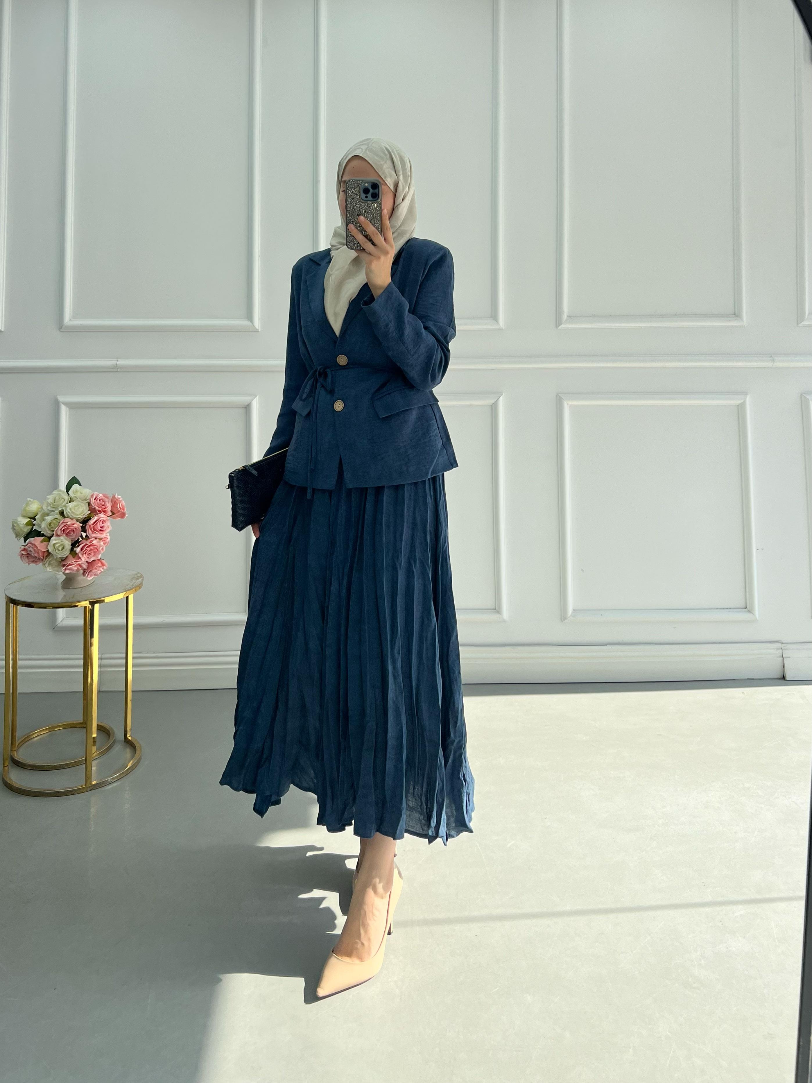 Lina Keten Blazer Takım İndigo