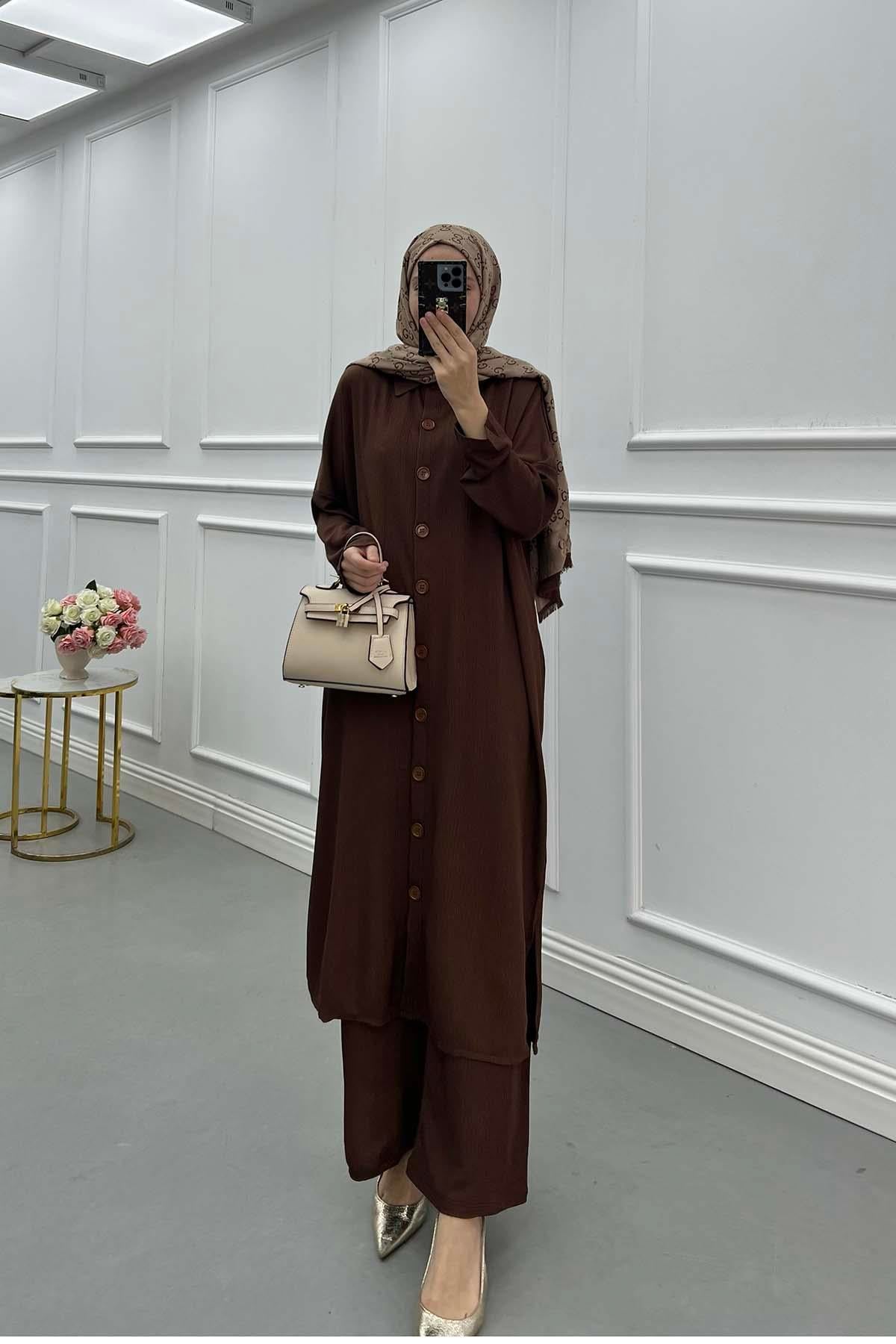 Lina Oversize Gömlek Takım Kahve
