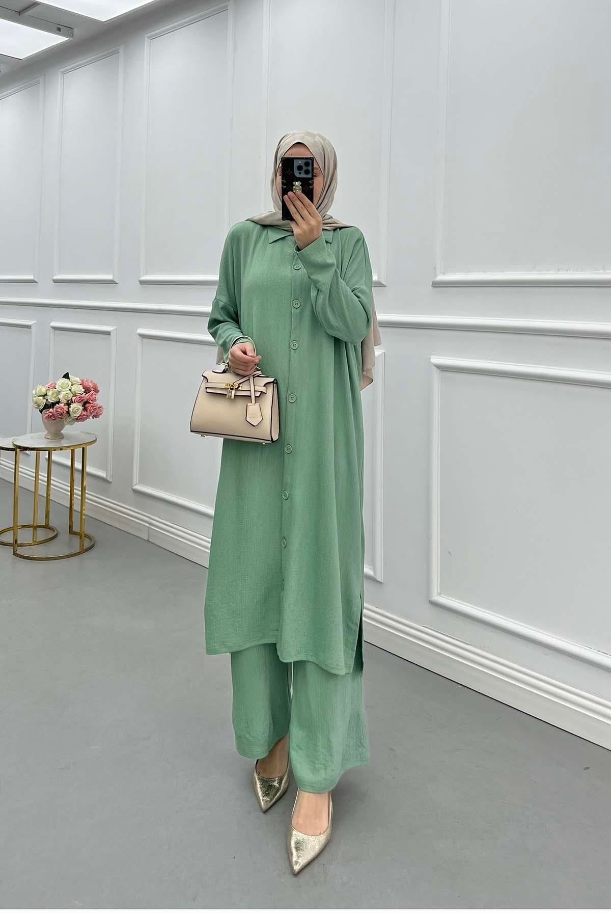Lina Oversize Gömlek Takım Su Yeşili