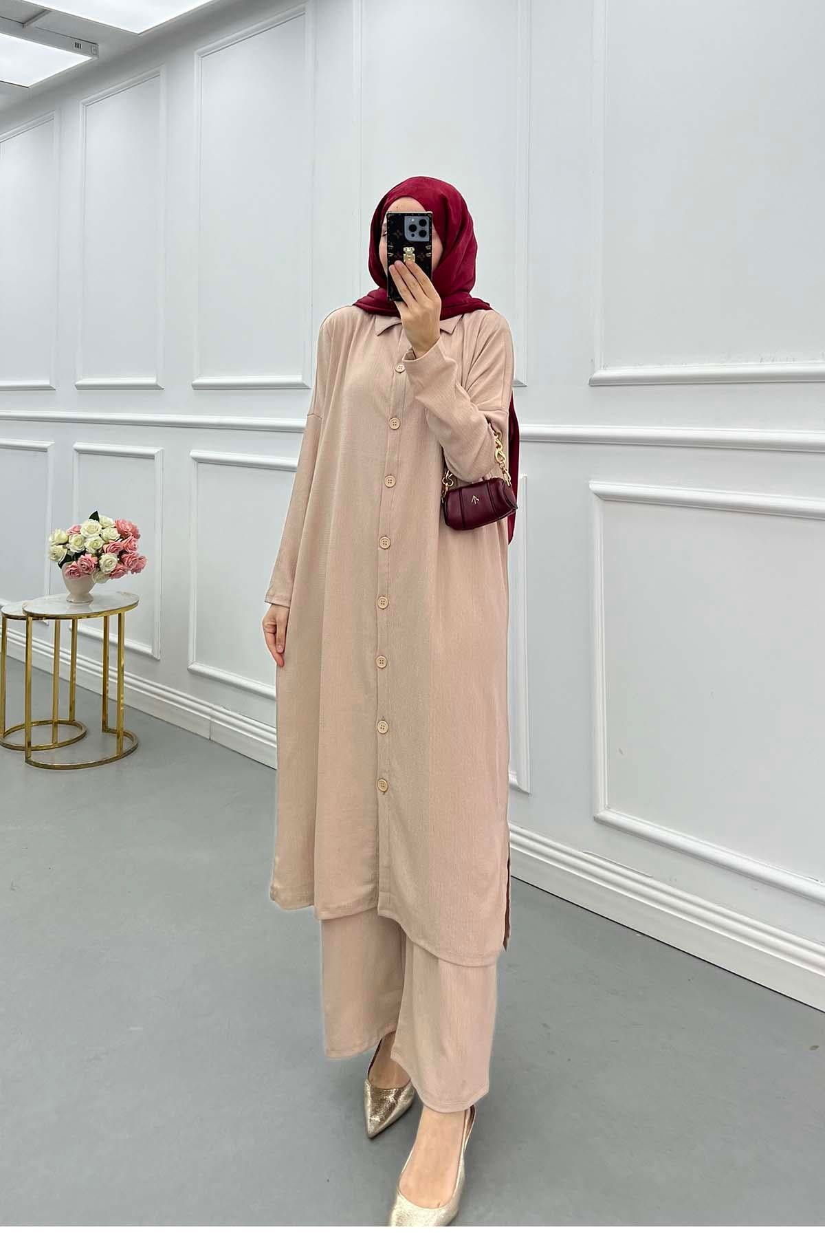 Lina Oversize Gömlek Takım Vizon