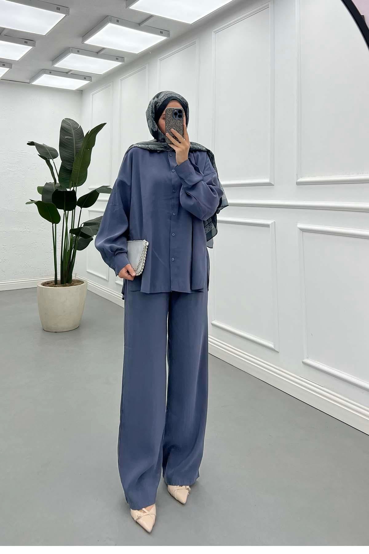 Linen Breeze Düşük Omuzlu  Salaş Takım Antrasit