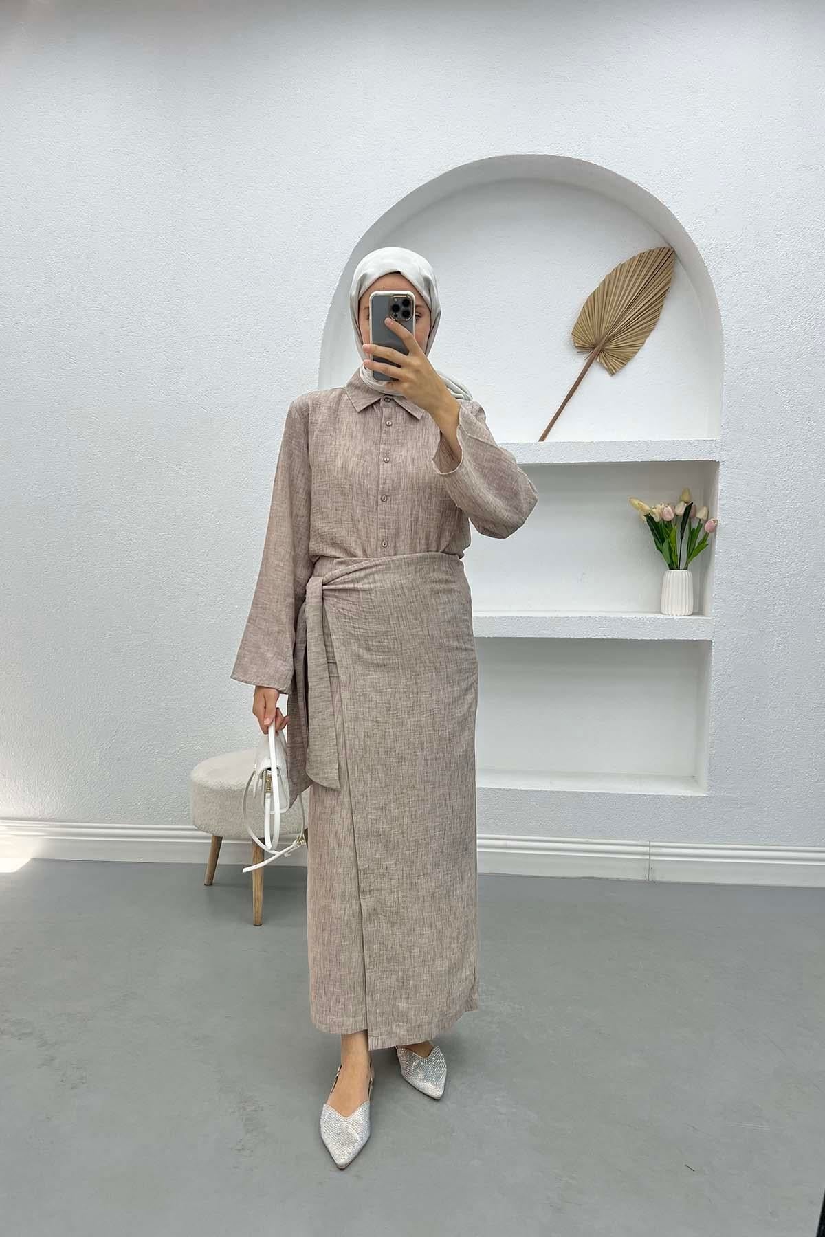 Luxury Gömlek Etekli Takım Kahve