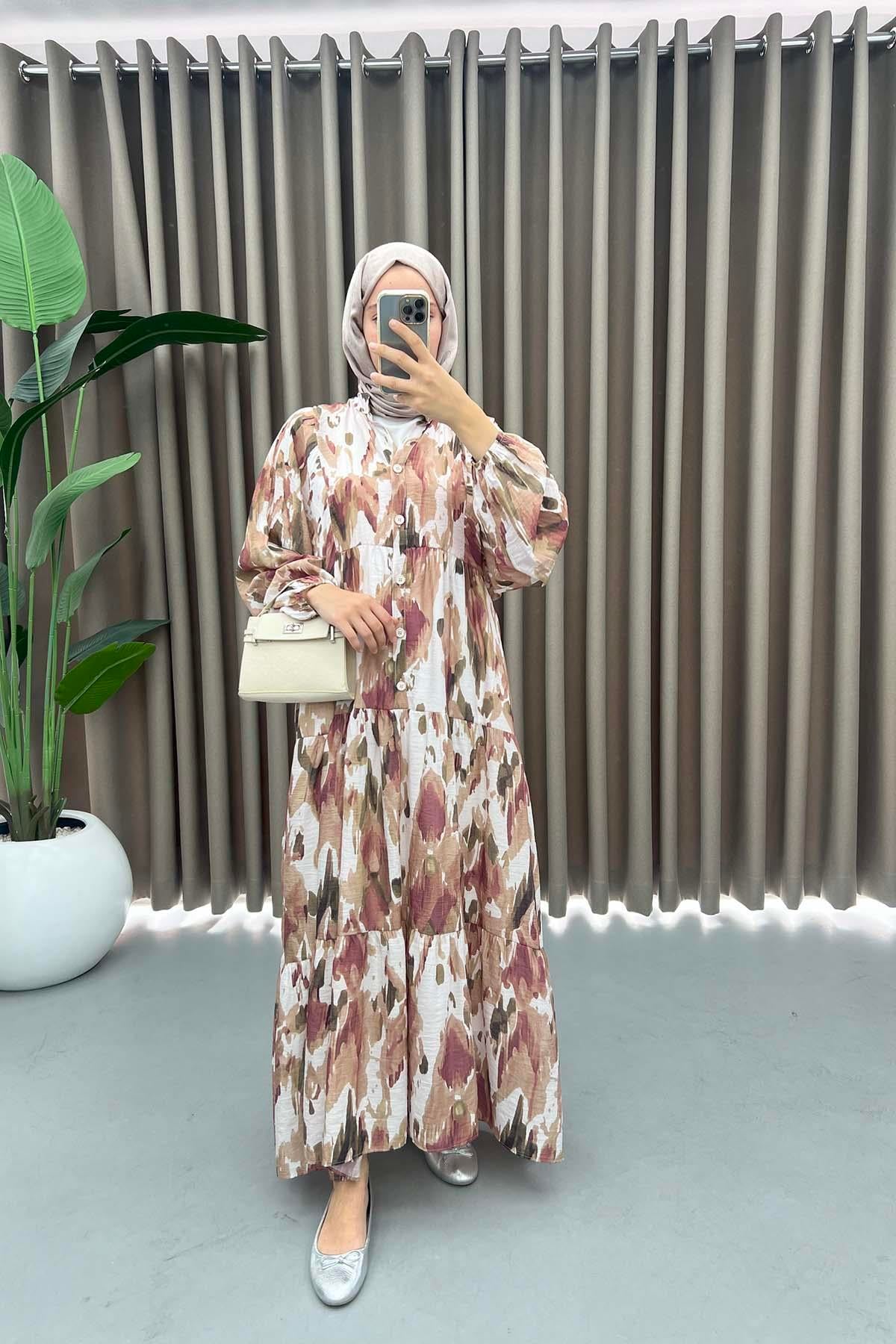Mango Kumaş Desenli Elbise Kahve