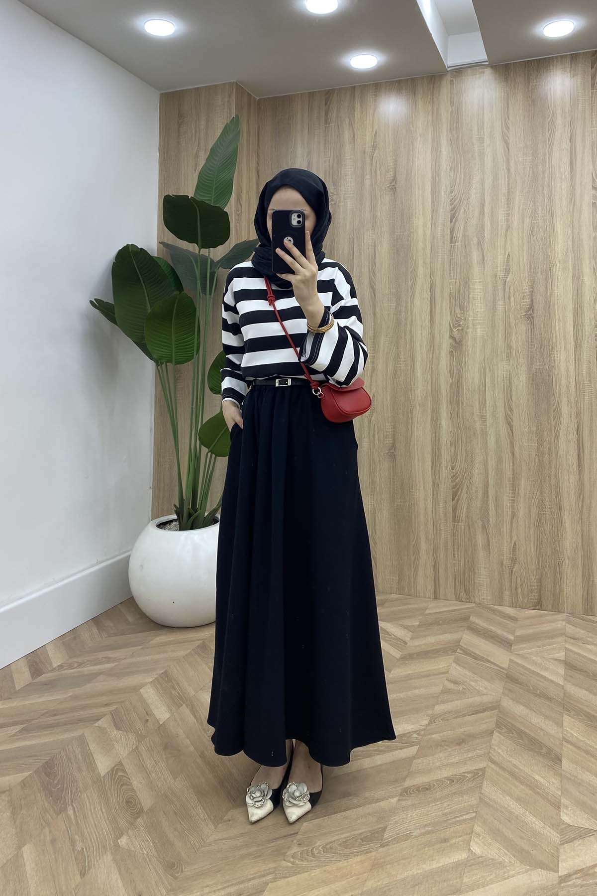 Marina Çizgili Sweatshirt Siyah