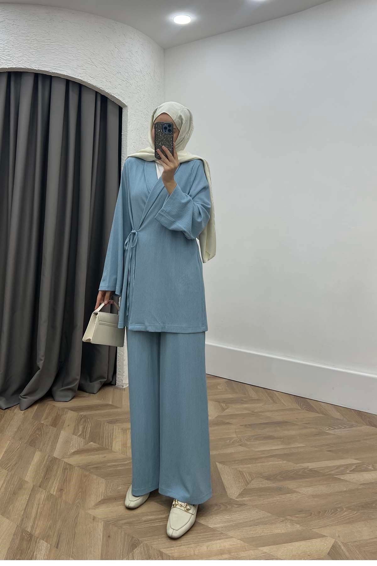 Minimalist Tasarım Kimono Takım Bebe Mavi