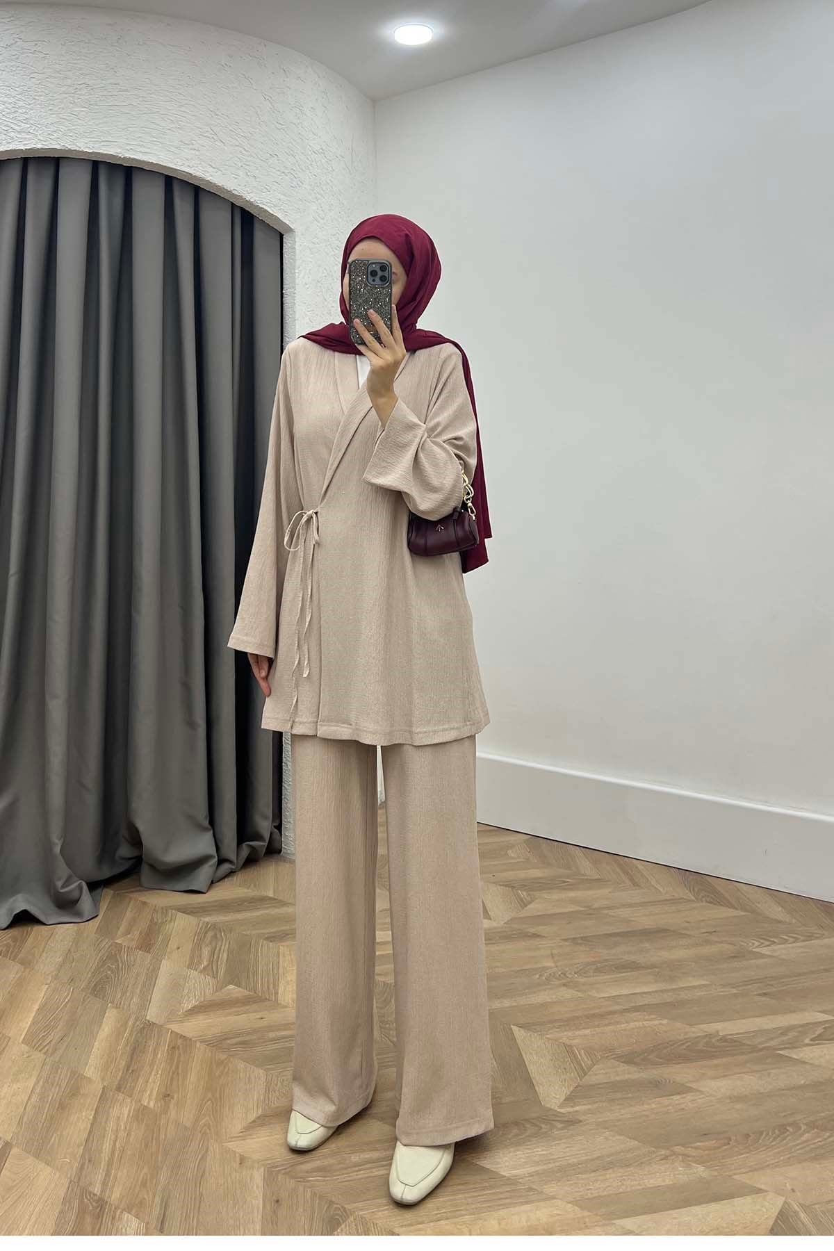 Minimalist Tasarım Kimono Takım Pudra