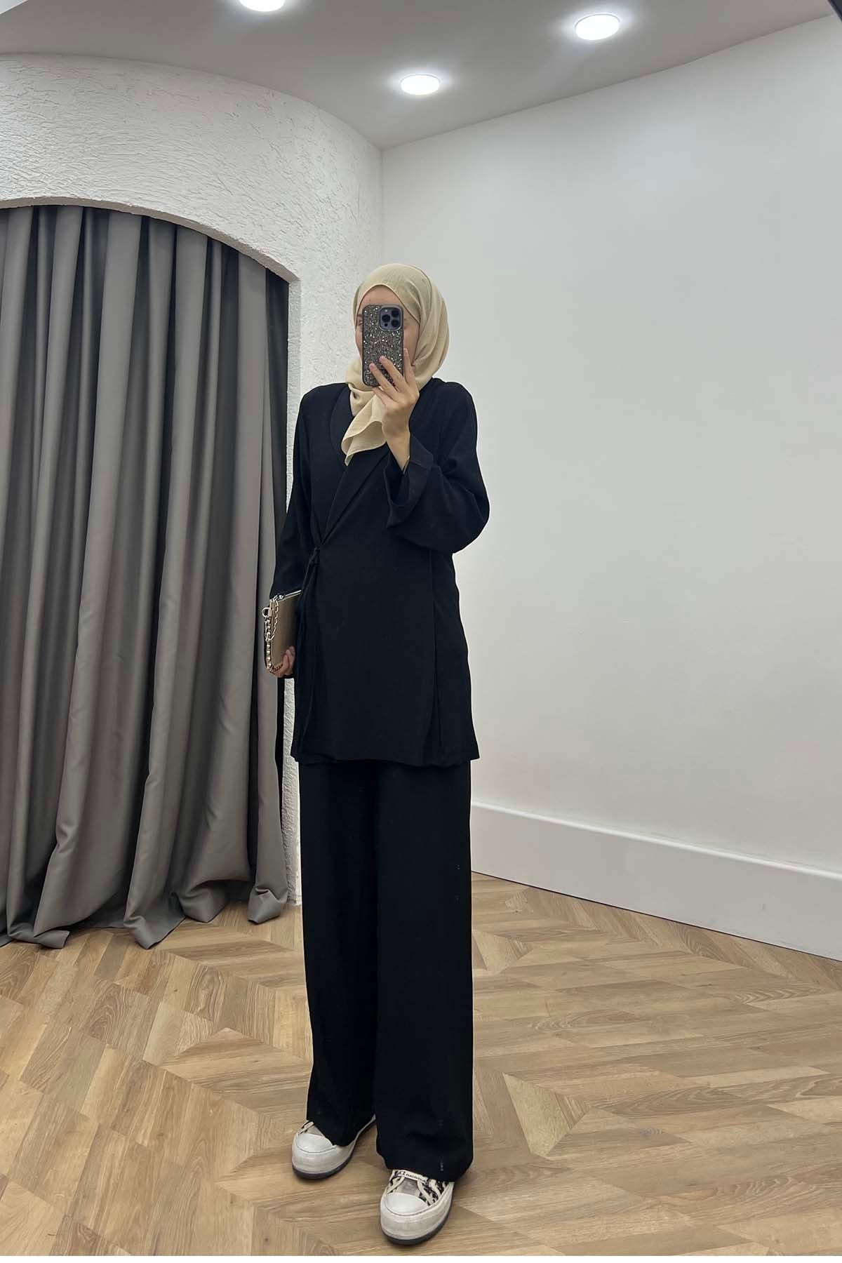 Minimalist Tasarım Kimono Takım Siyah