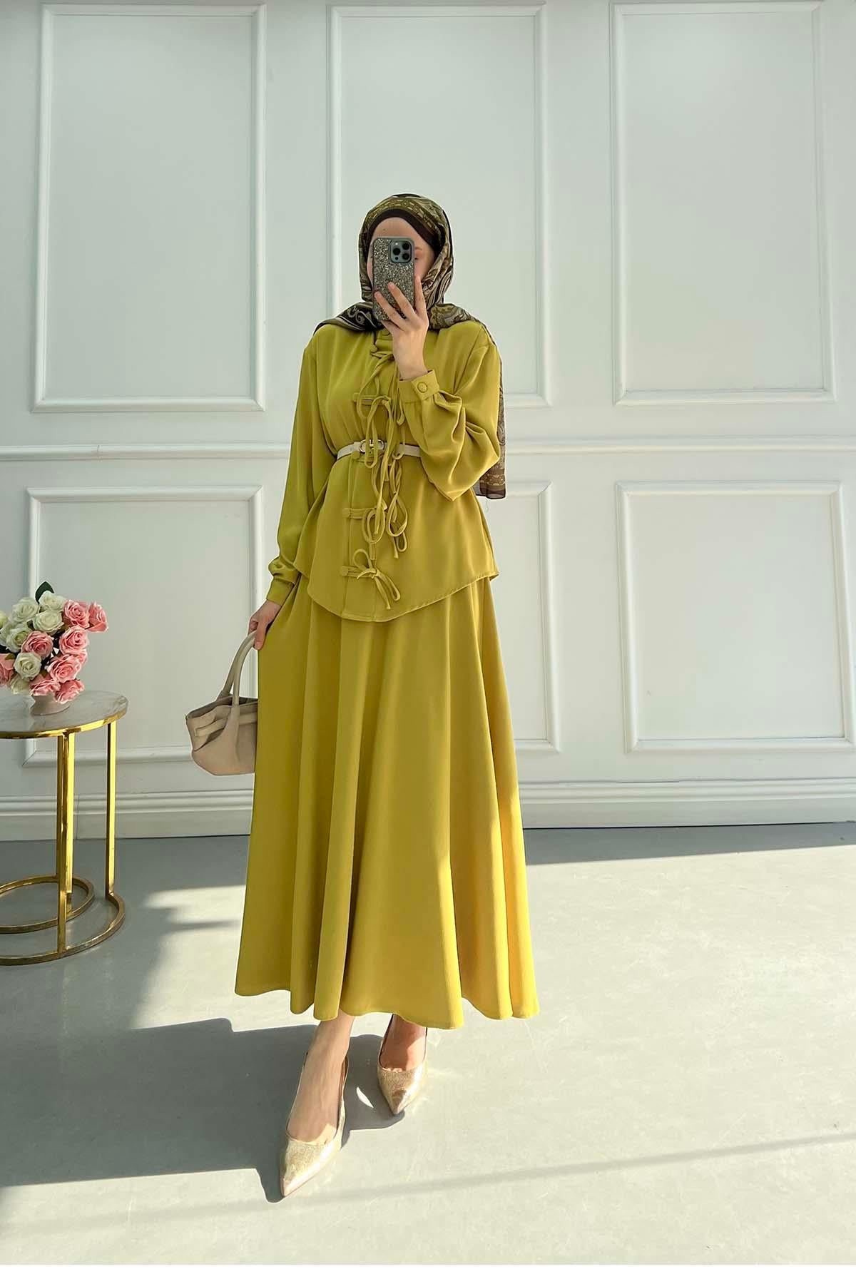 Modern Püsküllü Oval Kesim Takım Lime Yeşili
