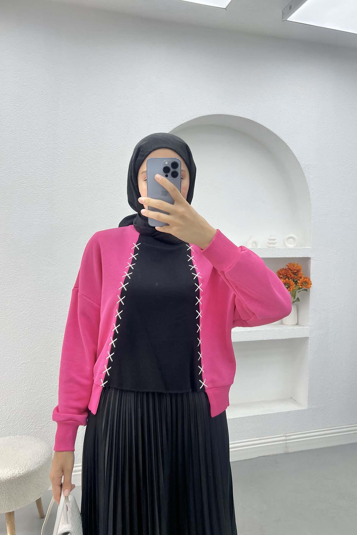 Nakış Detaylı Sweatshirt Fuşya