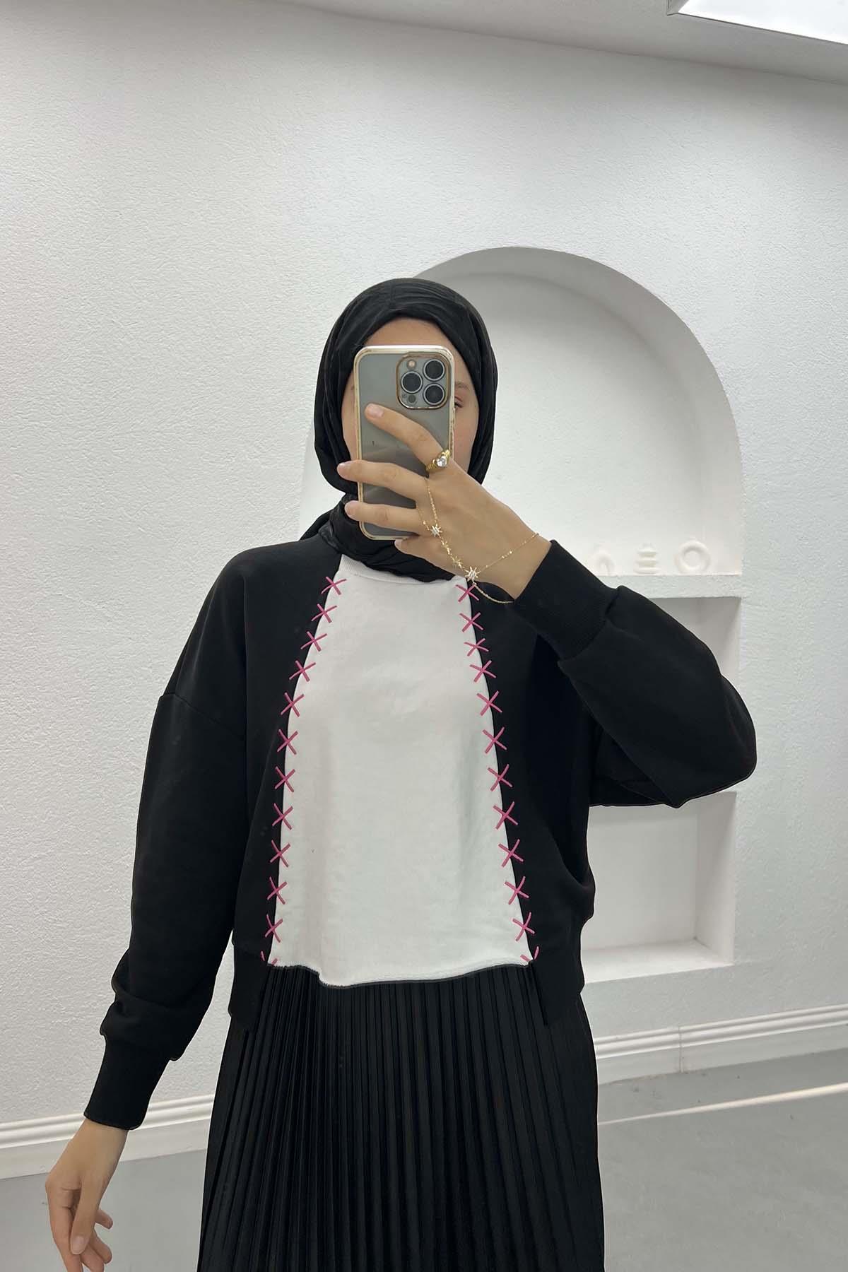 Nakış Detaylı Sweatshirt Siyah
