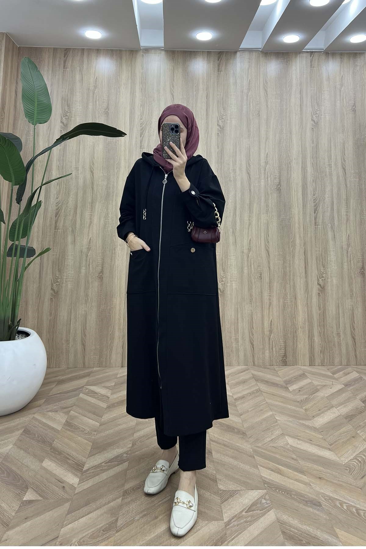 Nova Cepli Kapşonlu Spor Tunik Siyah
