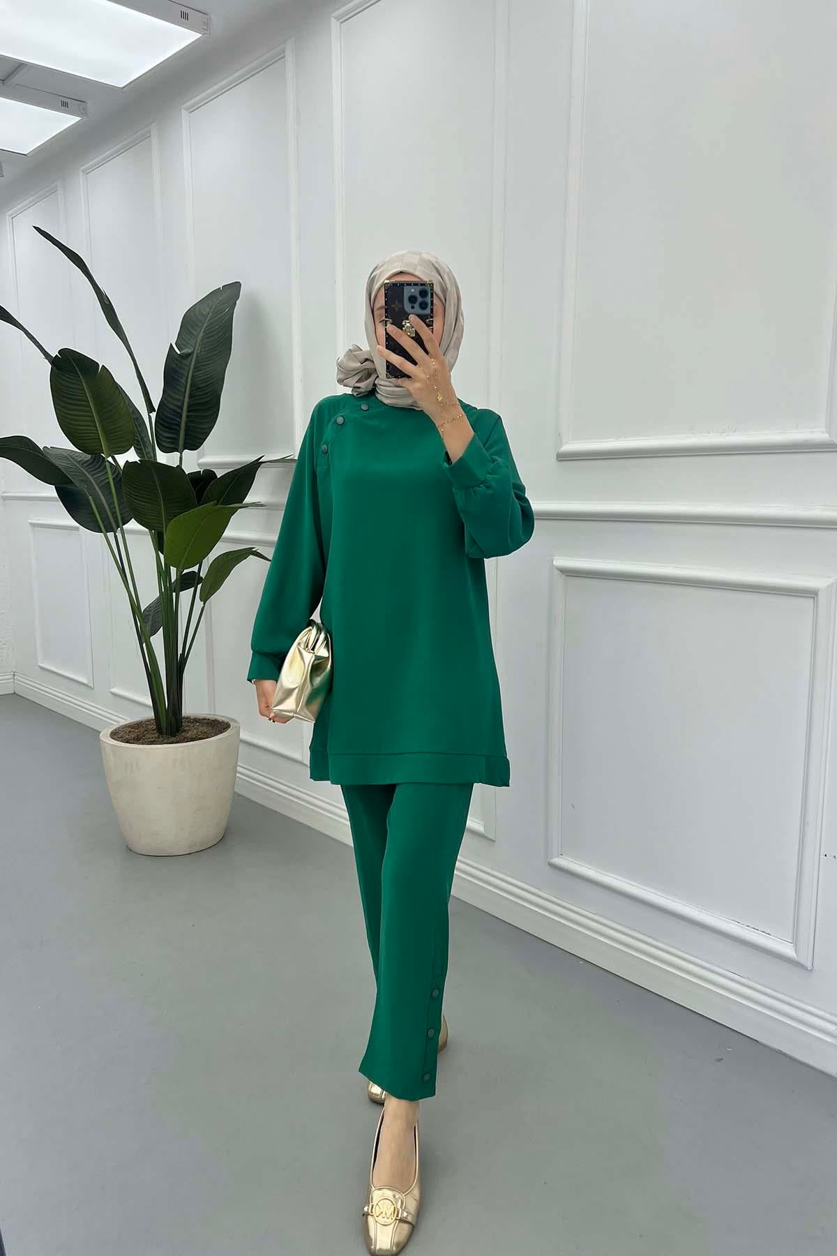 Omuzu Çıtçıtlı Pantalon Takım Yeşil