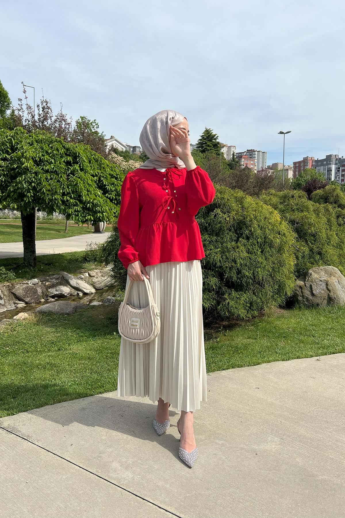 Önden Bağlamalı Gömlek Kırmızı