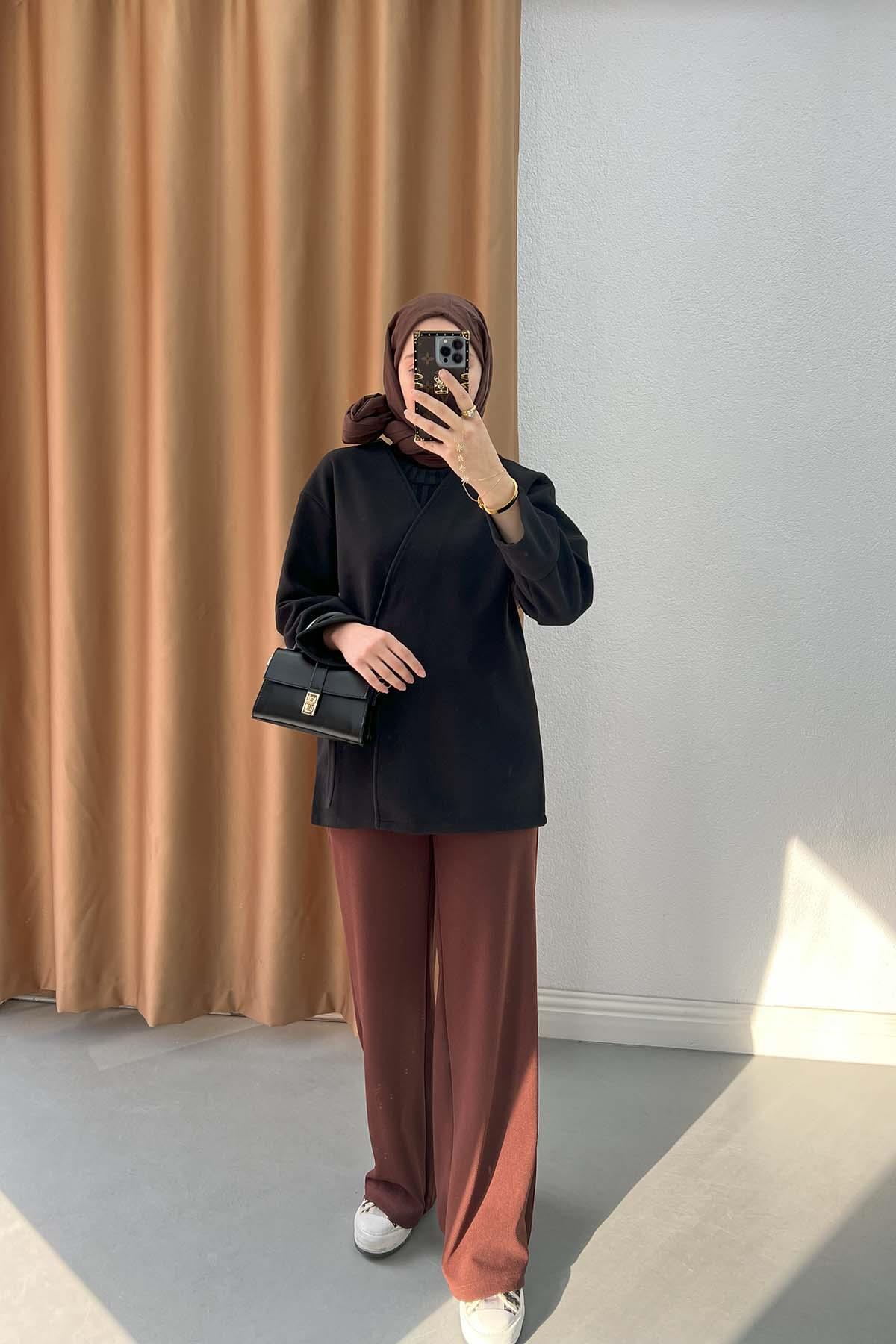 Önden Bağlamalı Kaşe Ceket Siyah