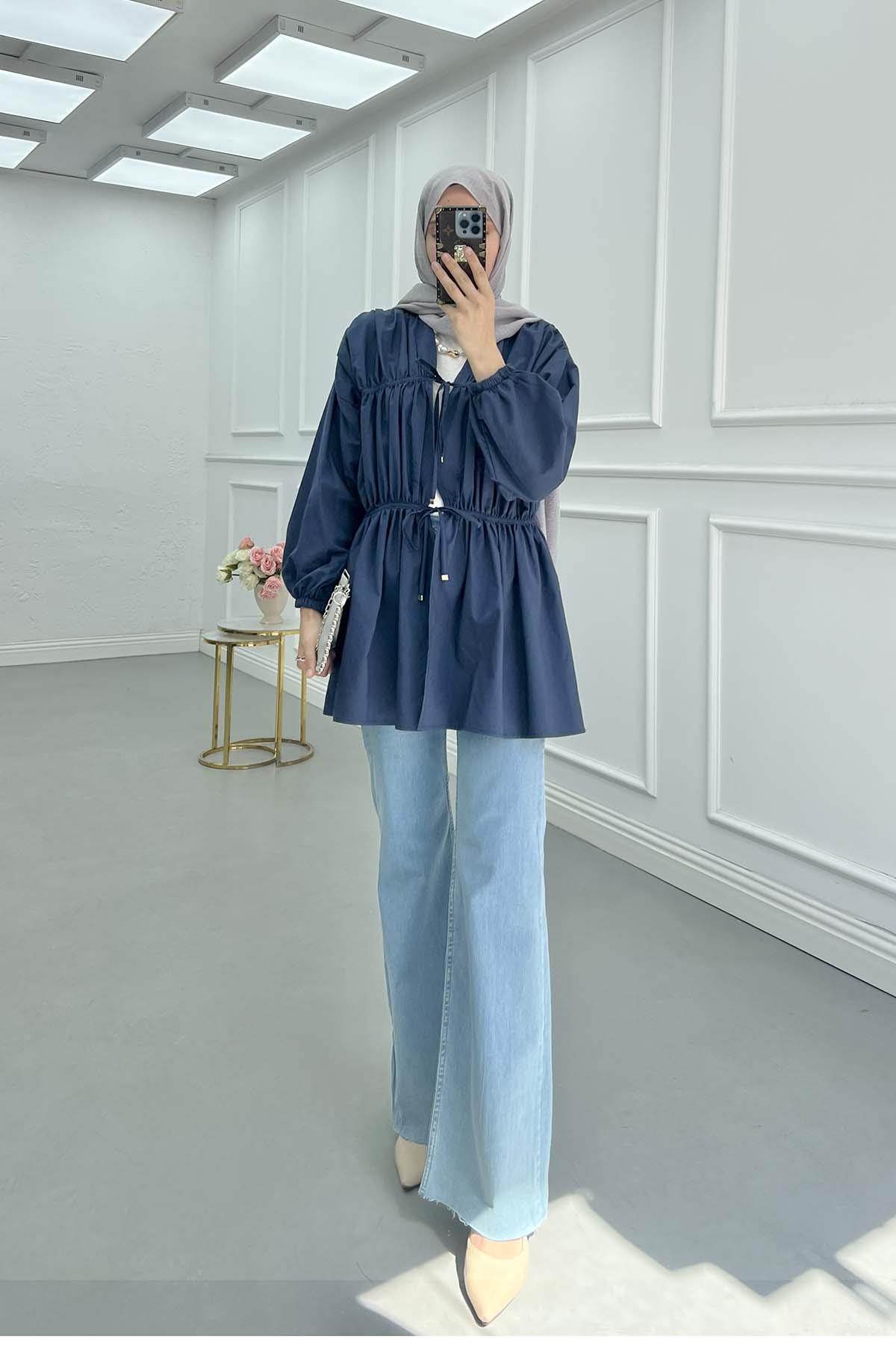 Önden Bağlamalı Kimono Lacivert