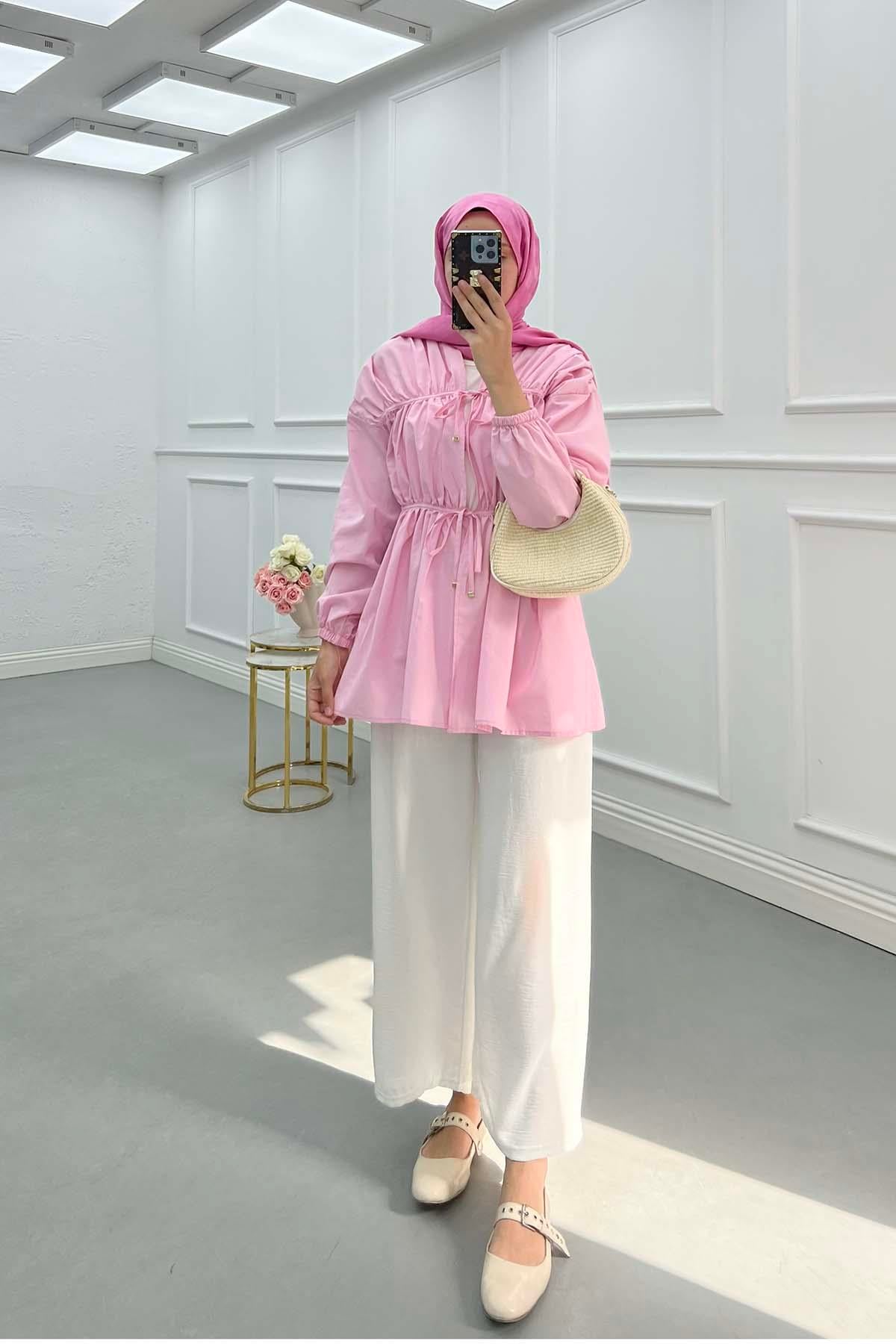 Önden Bağlamalı Kimono Pembe