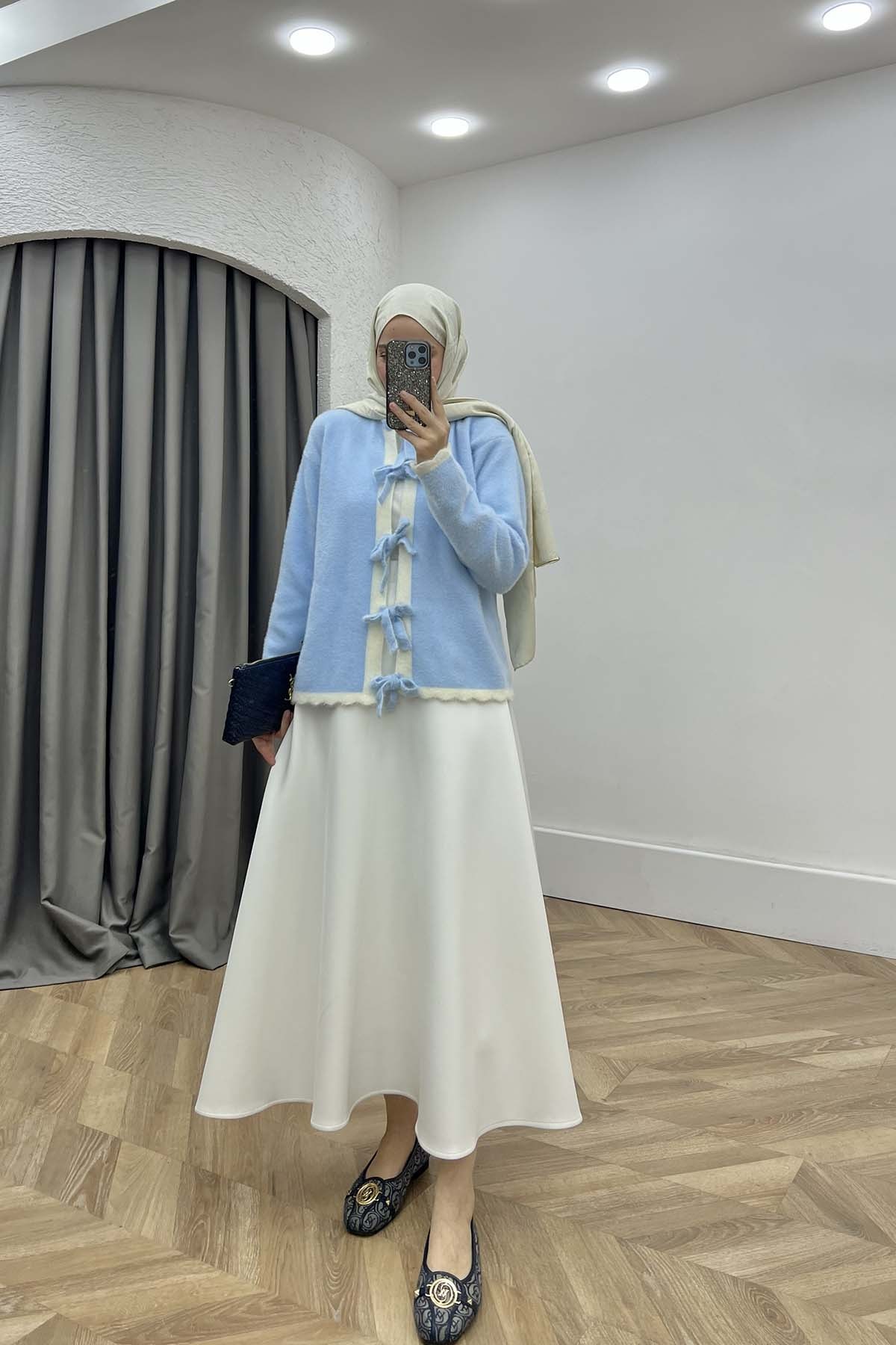 Önü Bağlamalı Bisiklet Yaka Angora Hırka Bebe Mavi