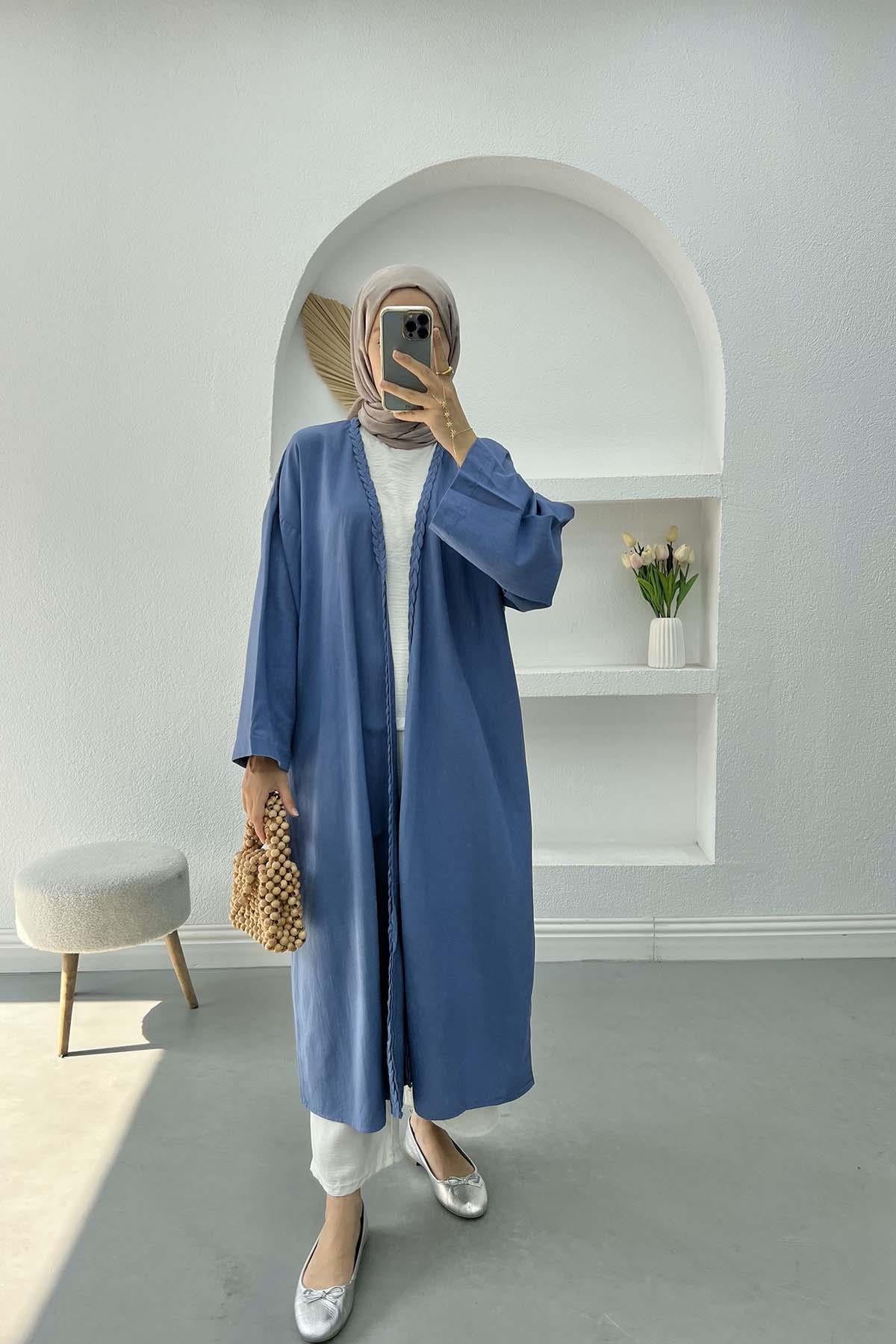 Örgü Detaylı Kimono İndigo
