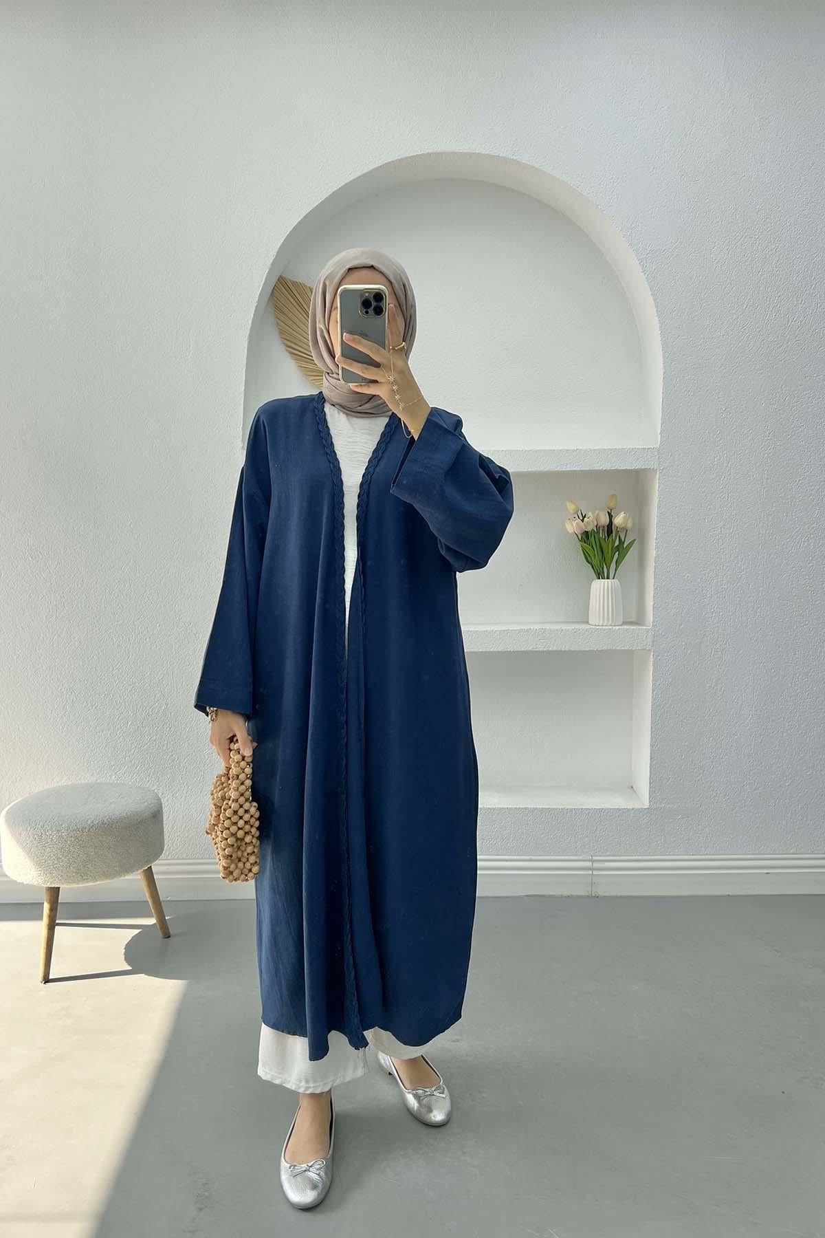 Örgü Detaylı Kimono Lacivert