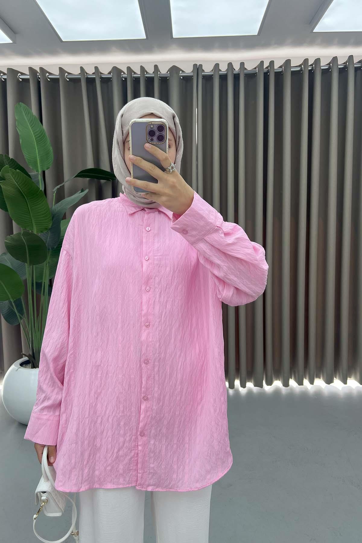 Oval Kesim Gömlek Pembe