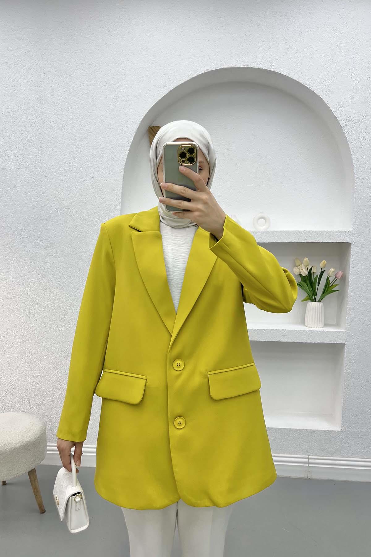 Oversize Basic Ceket Yağ Yeşili