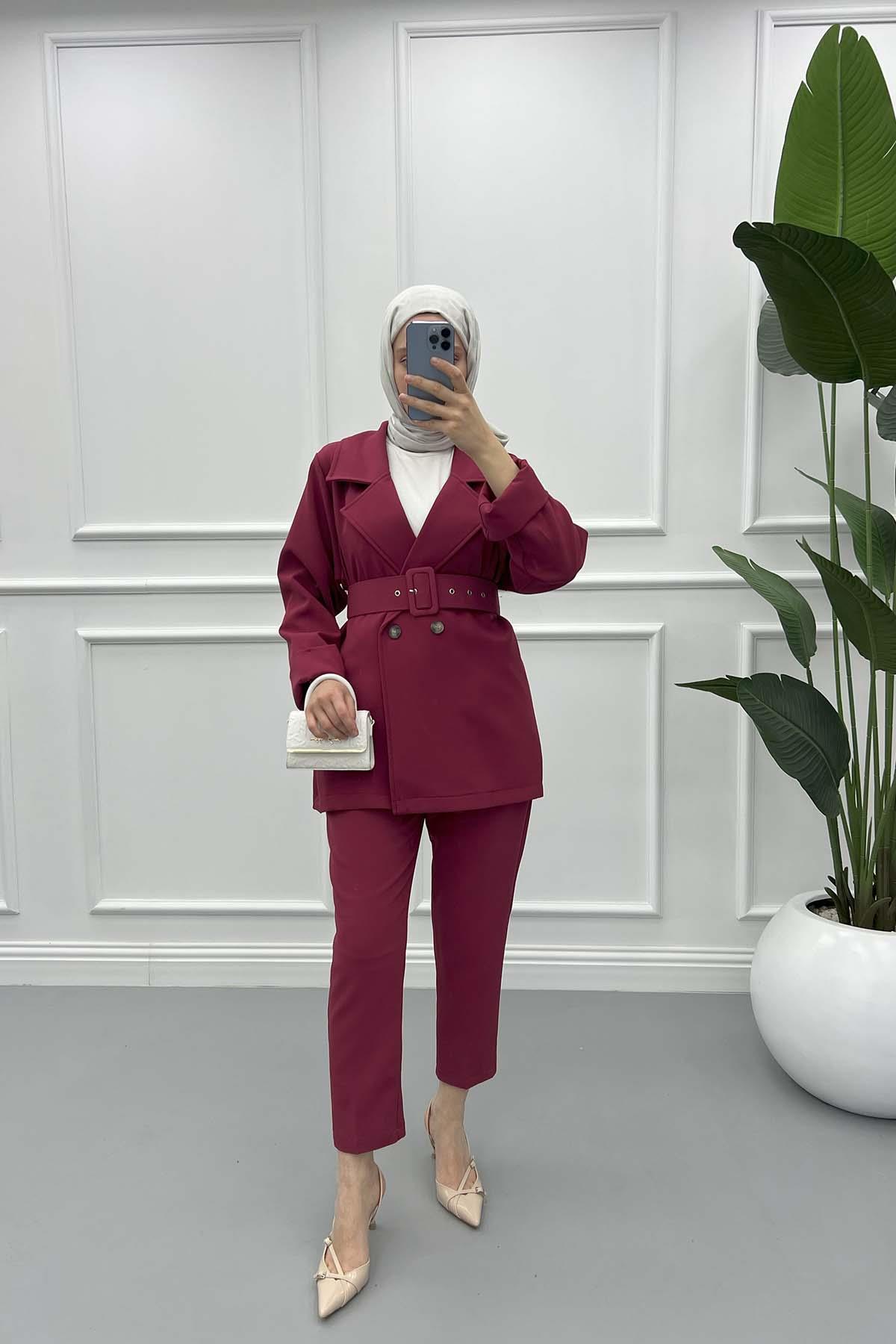 Oversize Ceket Takım Bordo