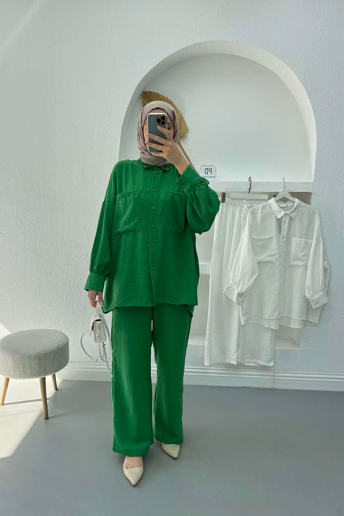 Oversize Cepli Keten Takım Benetton Yeşil
