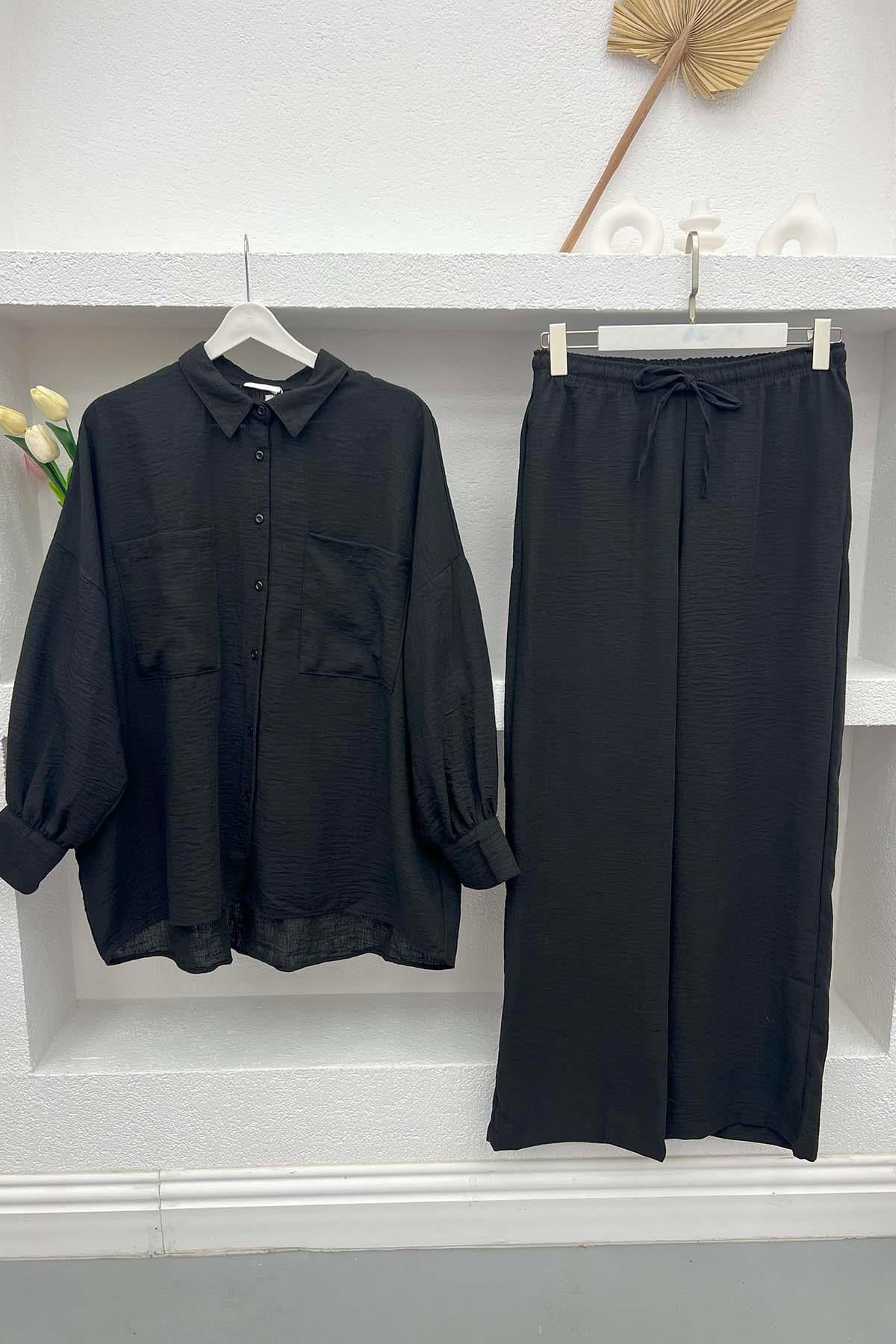 Oversize Cepli Keten Takım Siyah