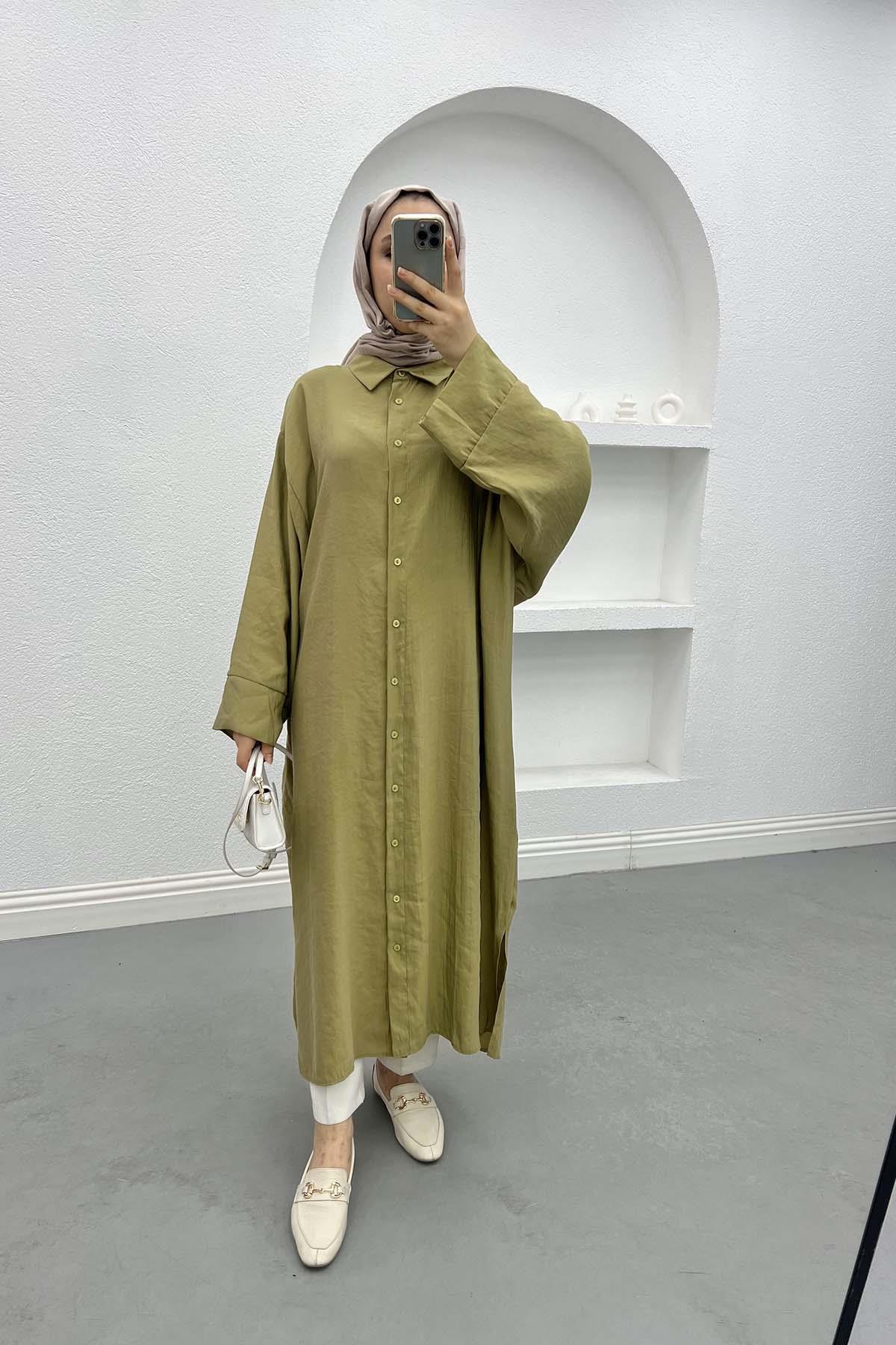 Oversize Gömlek Elbise Zeytin Yeşili