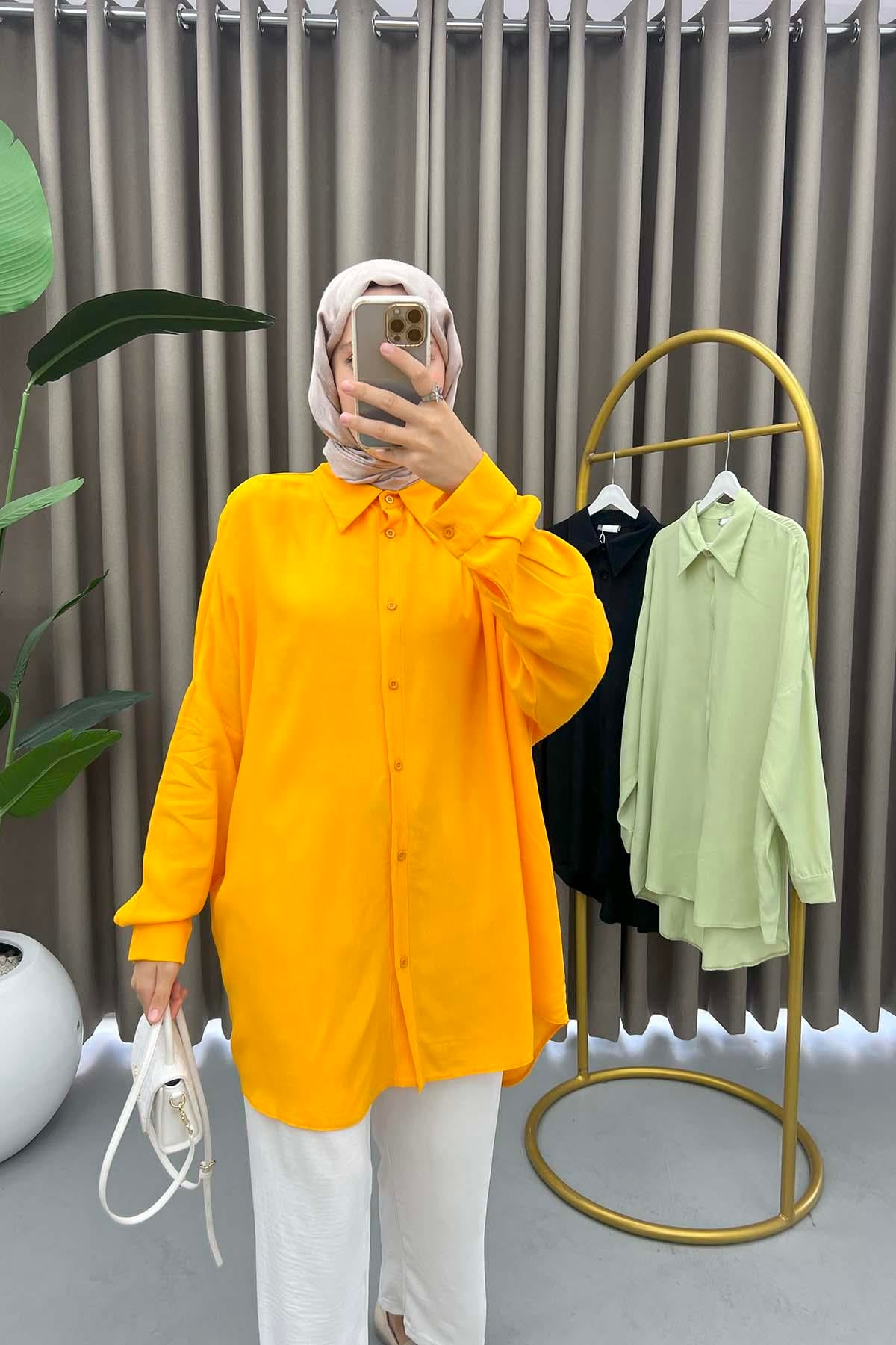 Oversize Gömlek Hardal