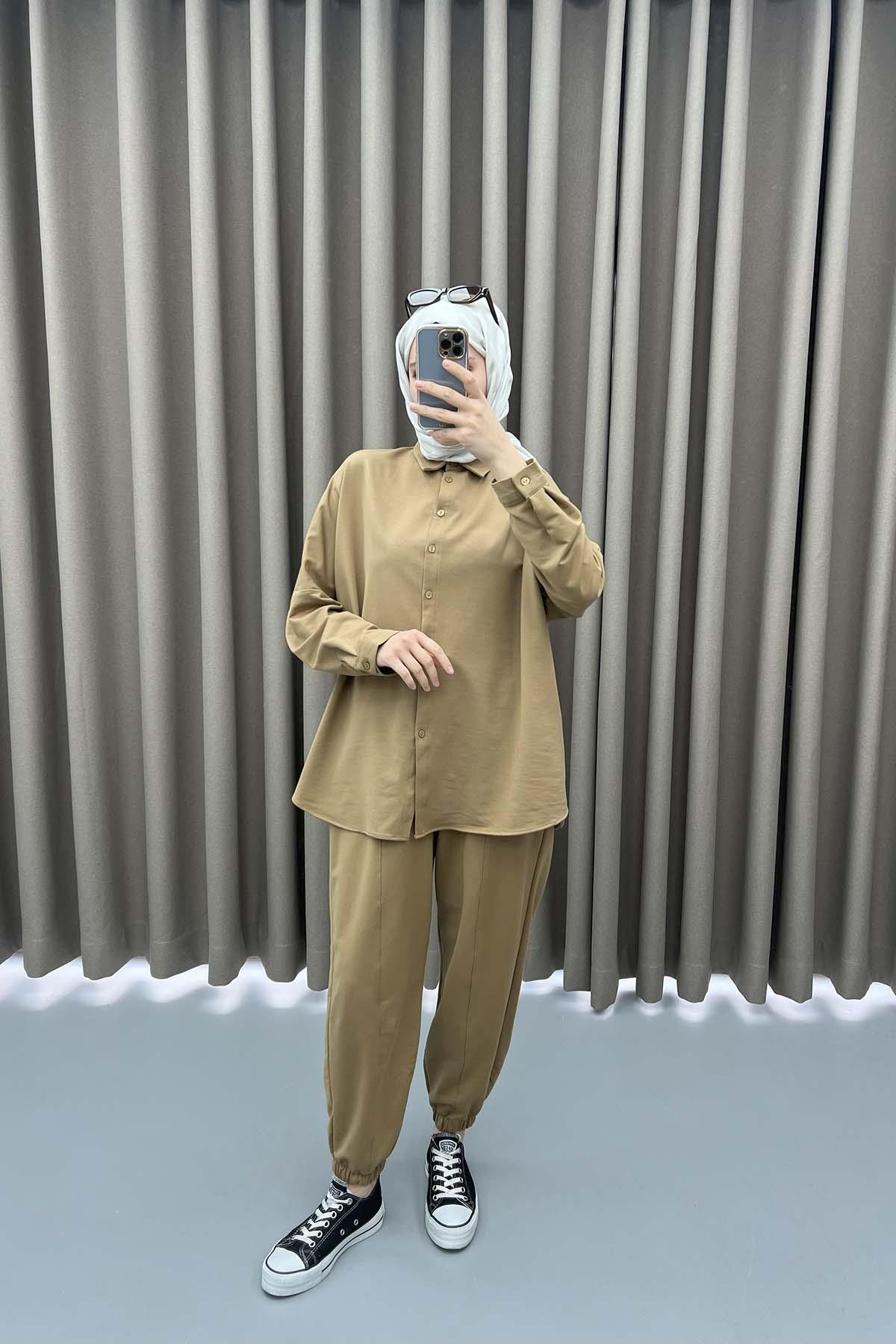 Oversize Gömlek Takım Kahve