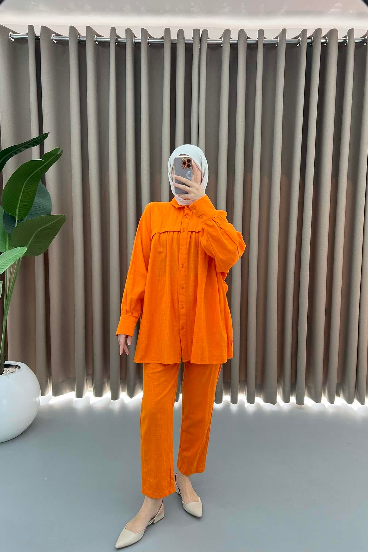 Oversize Keten Takım Turuncu