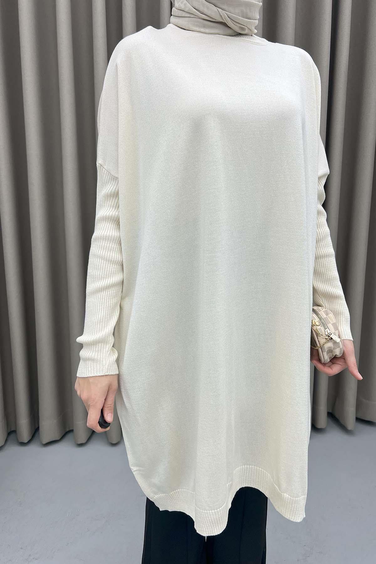 Oversize Triko Tunik Ekru