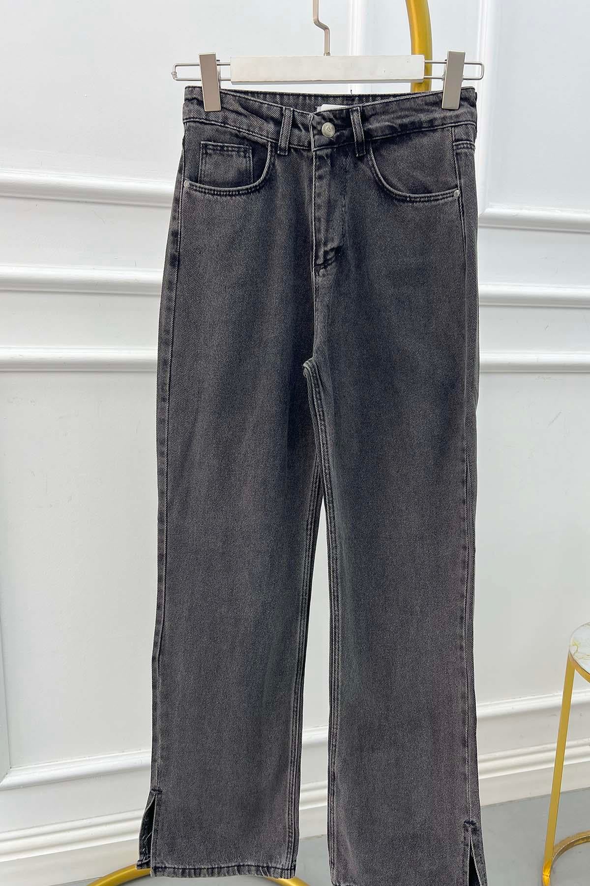 Paça Detaylı Denim Pantolon Füme