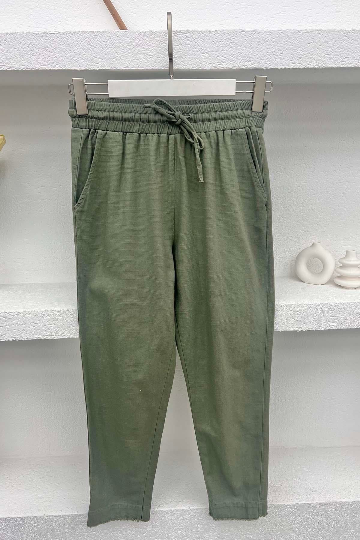 Paça Detaylı Pantolon Haki