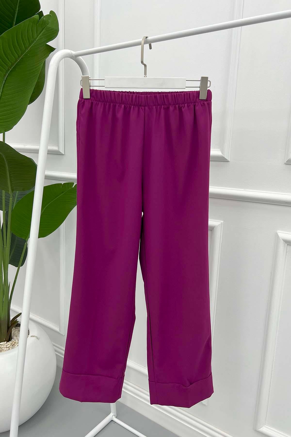 Paça Katlamalı Pantolon Mürdüm