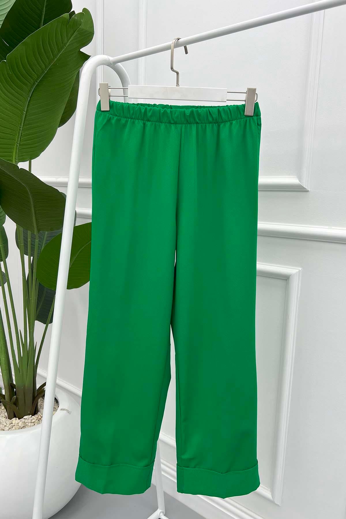 Paça Katlamalı Pantolon Yeşil
