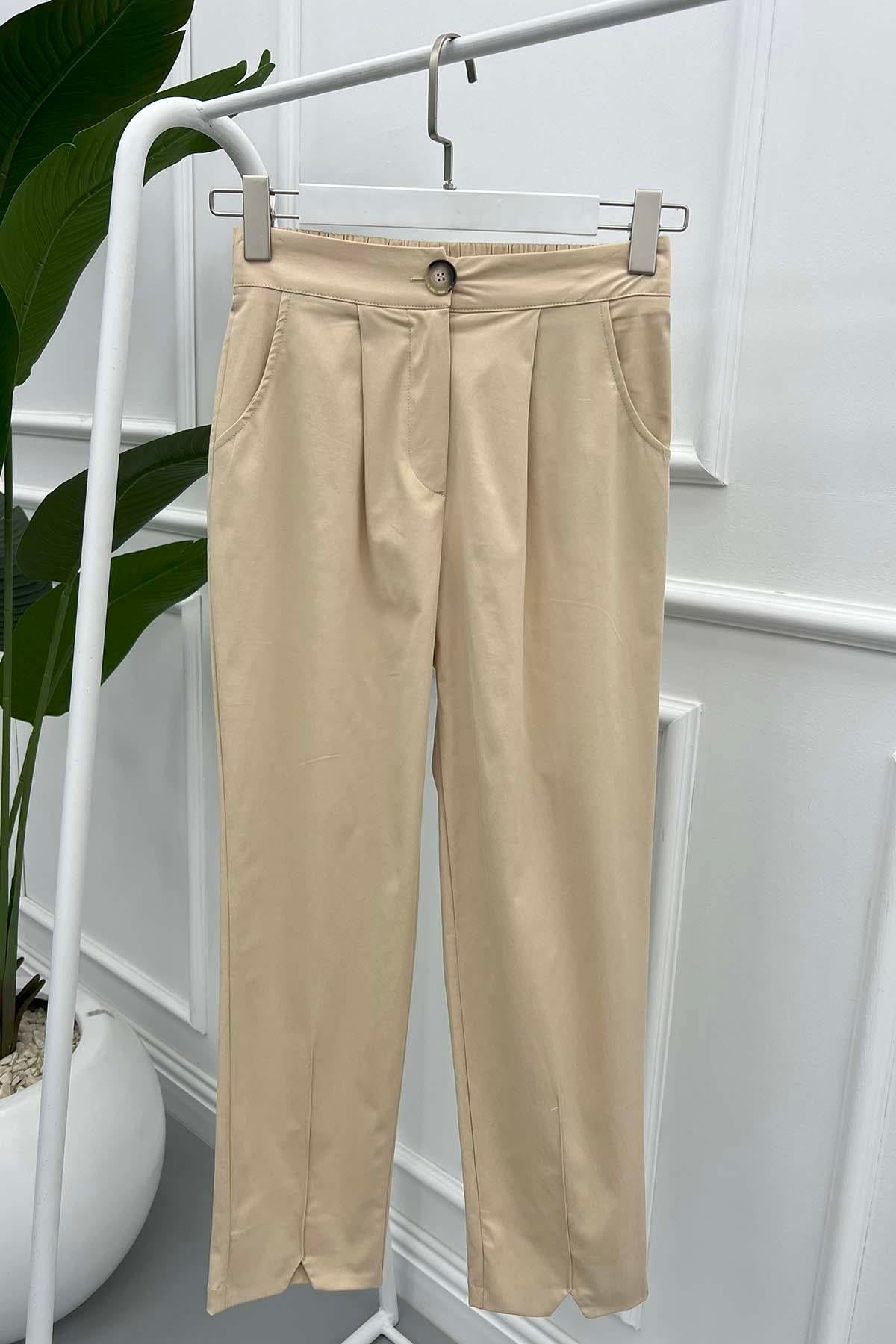 Paça Yırtmaçlı Pantolon Bej