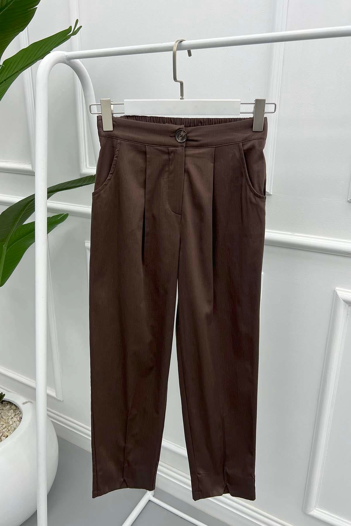 Paça Yırtmaçlı Pantolon Kahve