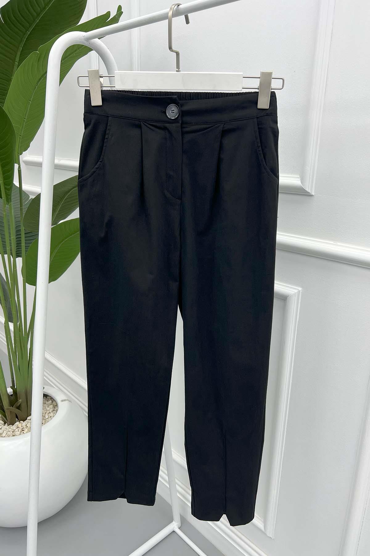 Paça Yırtmaçlı Pantolon Siyah