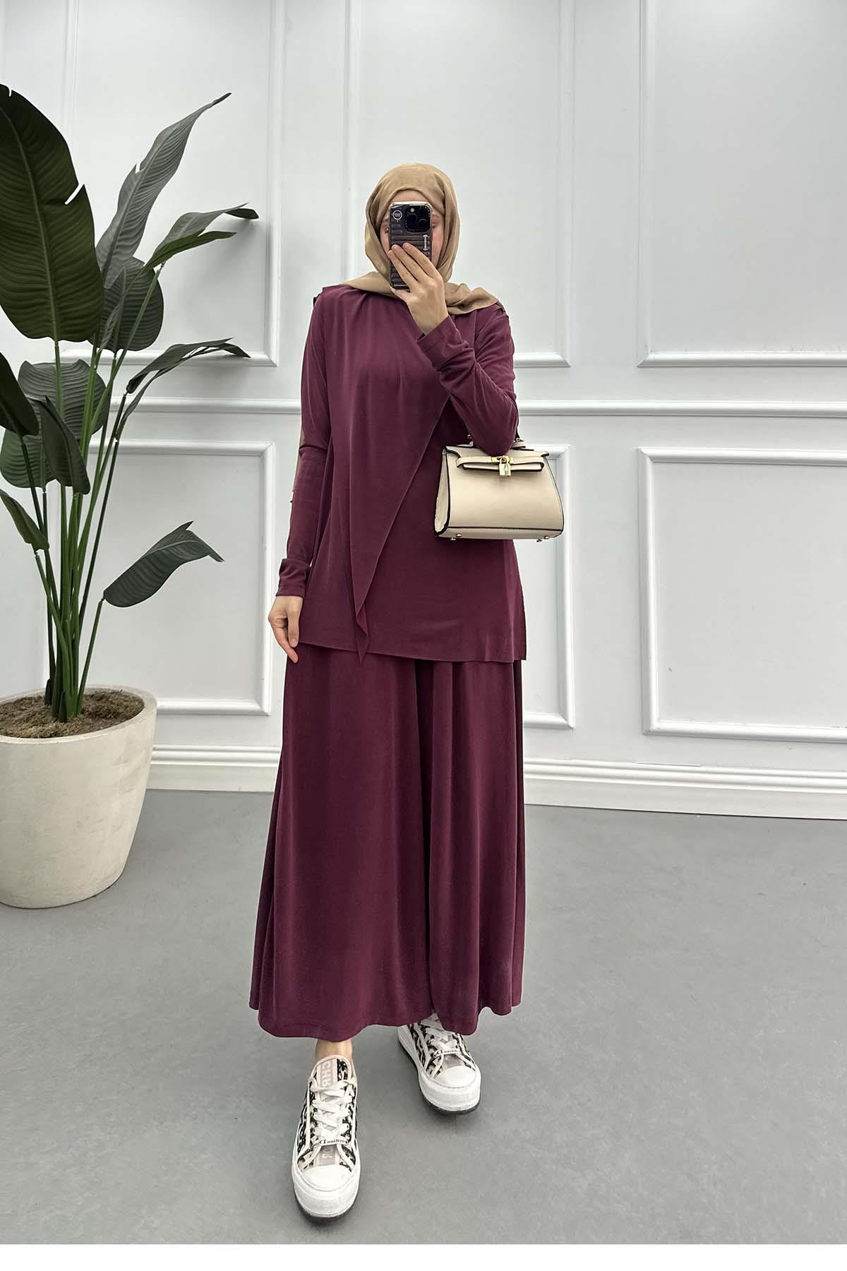 Parçalı Modal Takım Bordo