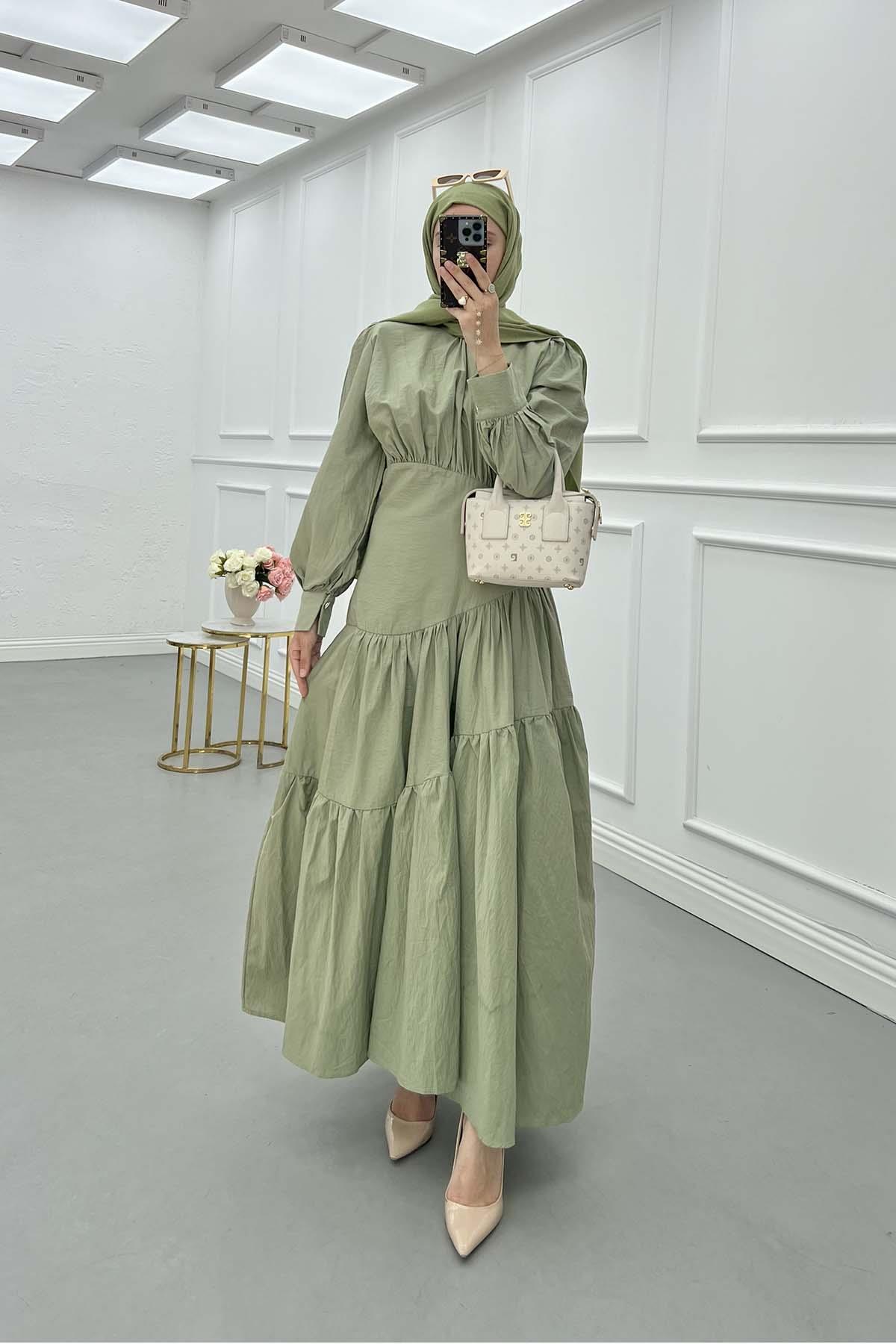 Patlı Uzun Elbise Yeşil