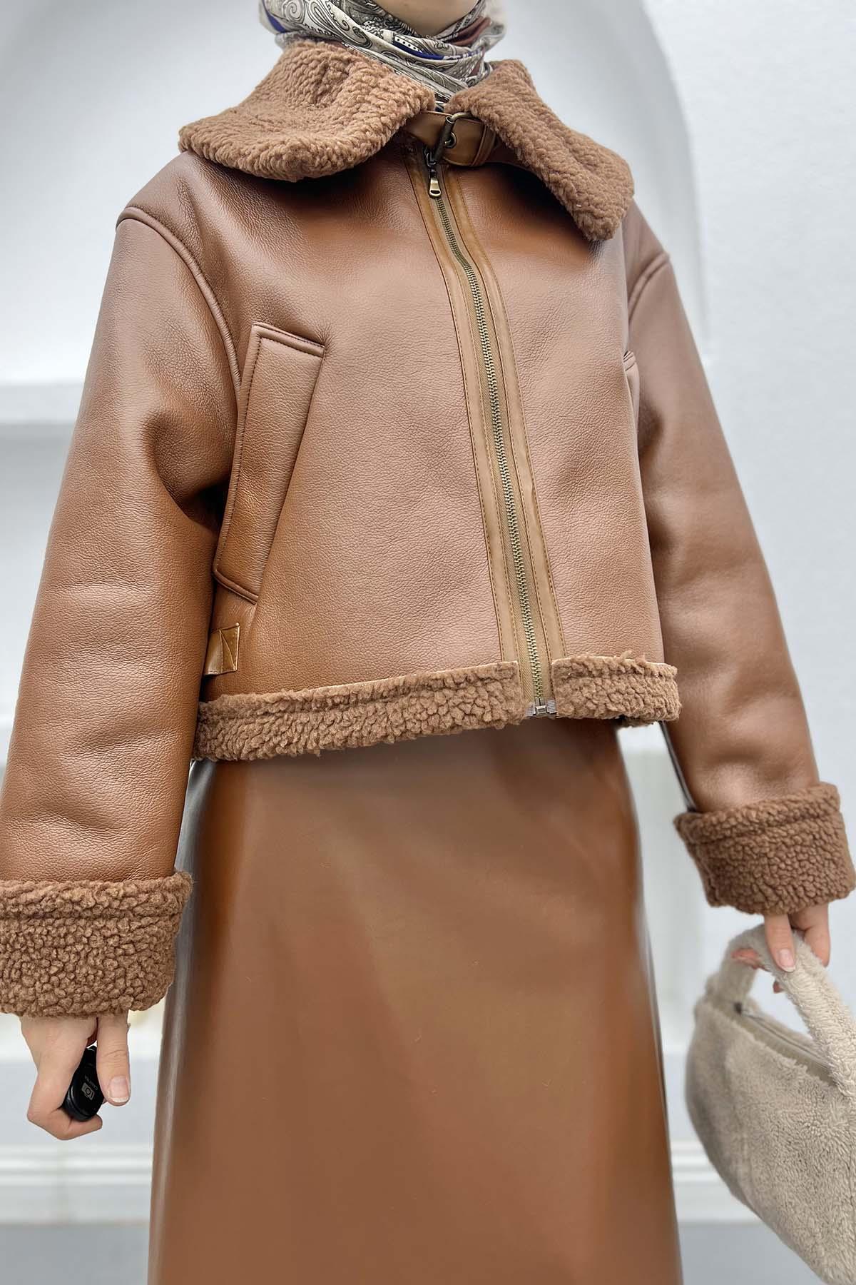 Peluş Deri Ceket Acı Kahve
