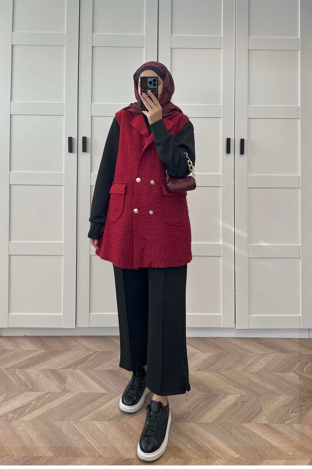 Peluş Yelek Bordo
