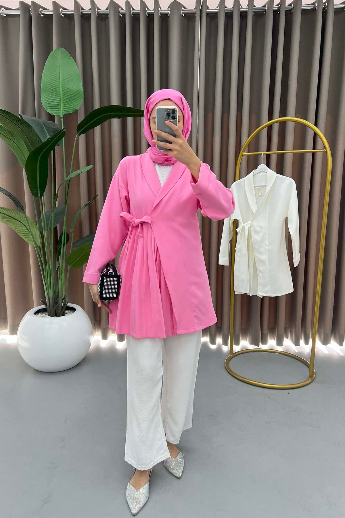 Piliseli Bağlamalı Ceket Pembe