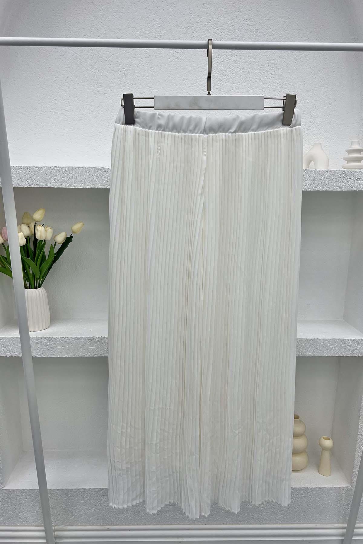 Piliseli Etek Pantolon Krem