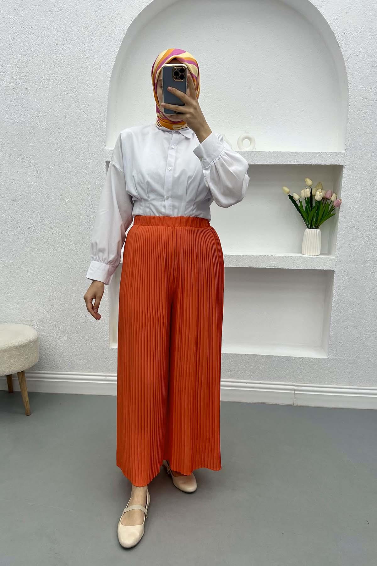 Piliseli Etek Pantolon Turuncu