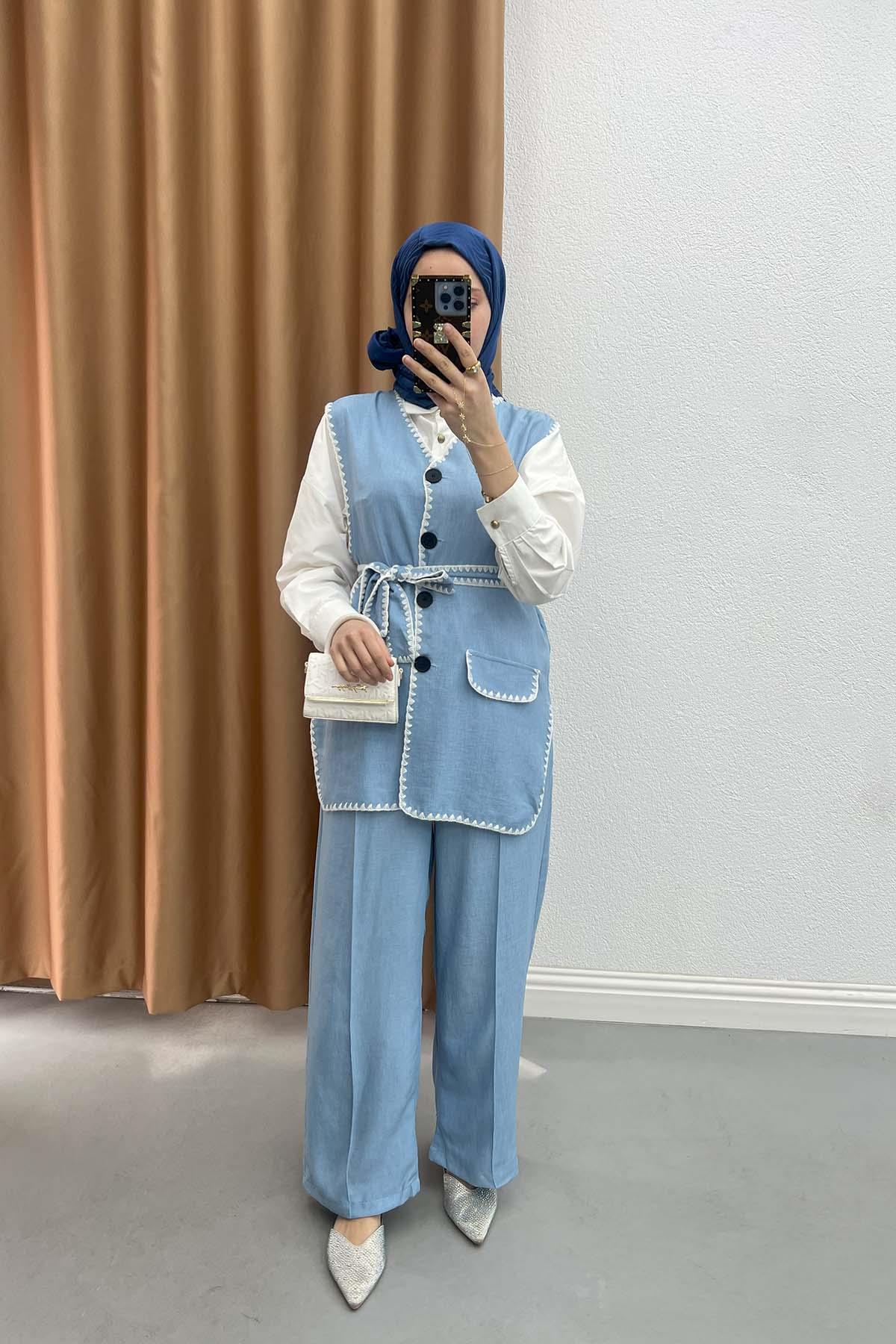 Pinterest Model Yelekli Takım Mavi