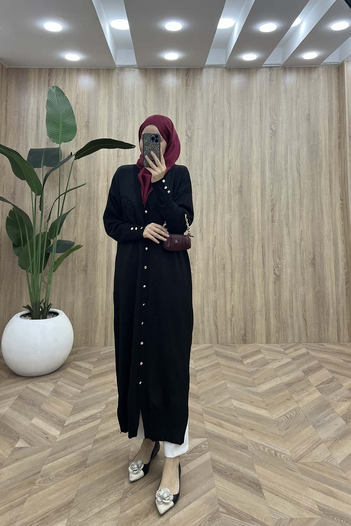 POLYELİD UZUN NAKIŞLI HIRKA Siyah